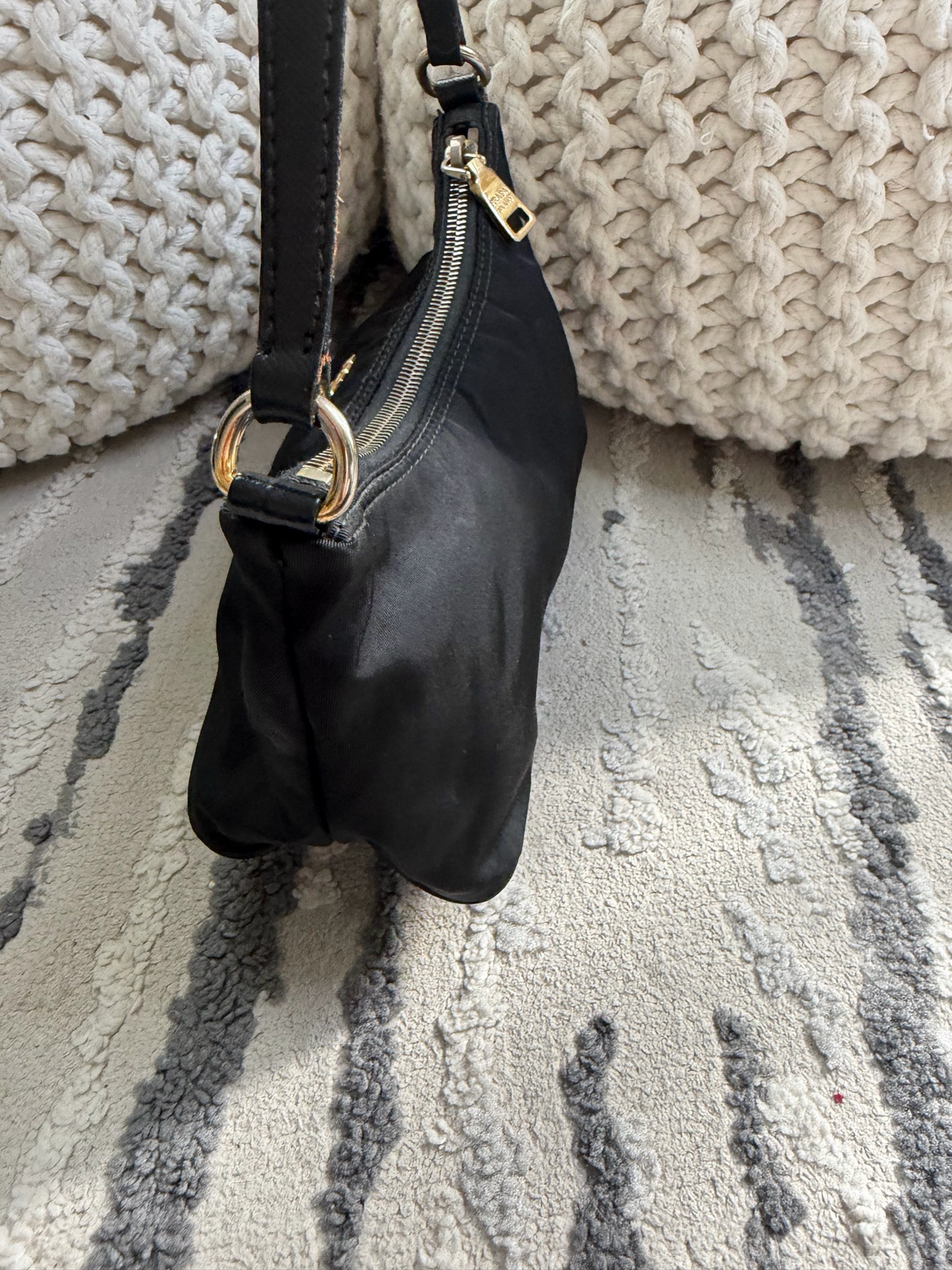 Prada Nylon Tessuto Pochette Hobo Shoulder Black