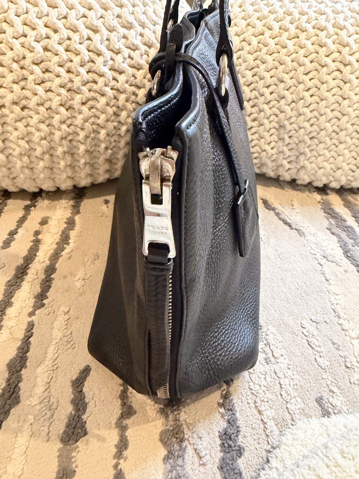 Prada Vitello Phenix Shopper Tote Side Zippers
