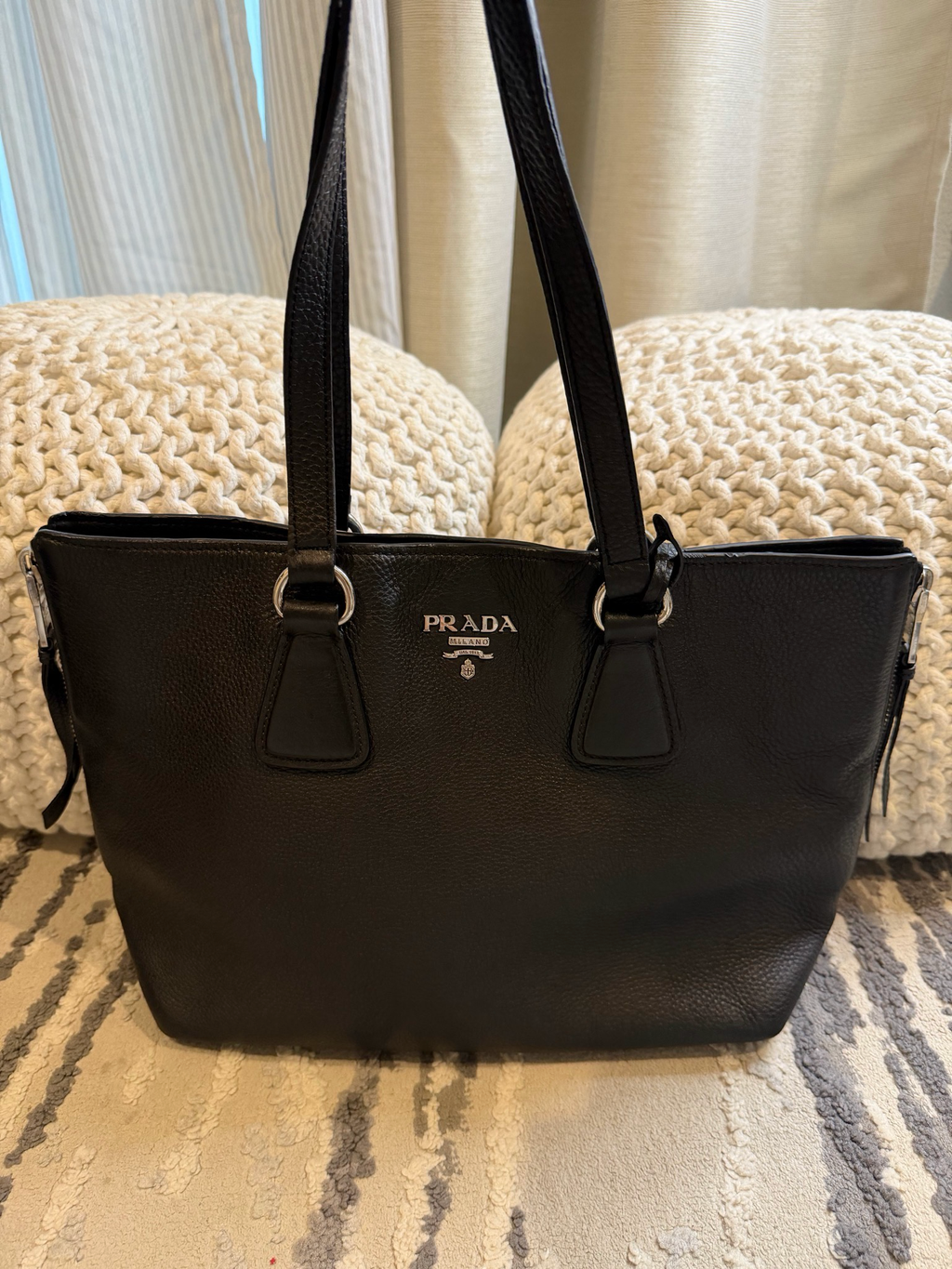 Prada Vitello Phenix Shopper Tote Side Zippers