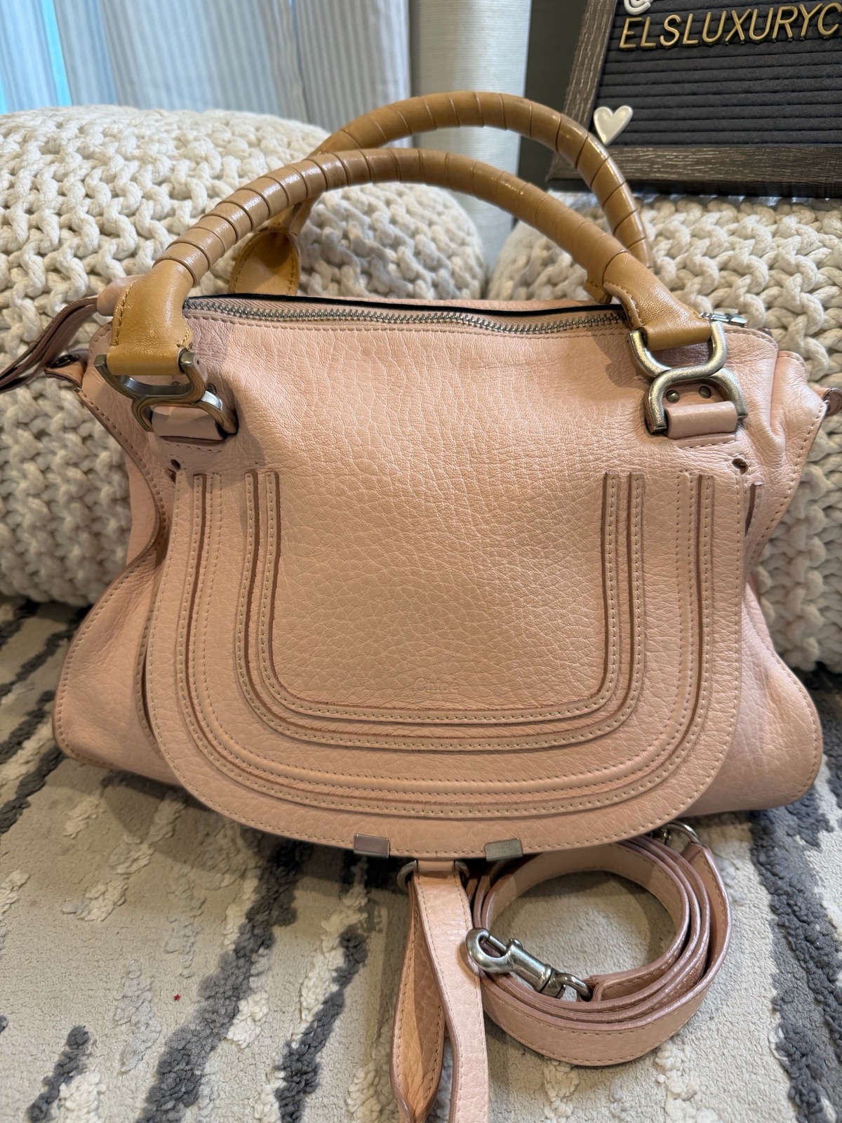 Chloe Marcie Two Tone Saddle Pebbled Leather Medium Crossbody
