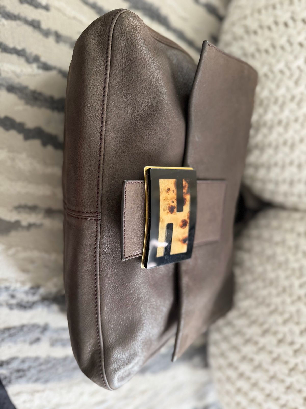 Fendi Mama Leather Nubuck Hobo Shoulder Bag