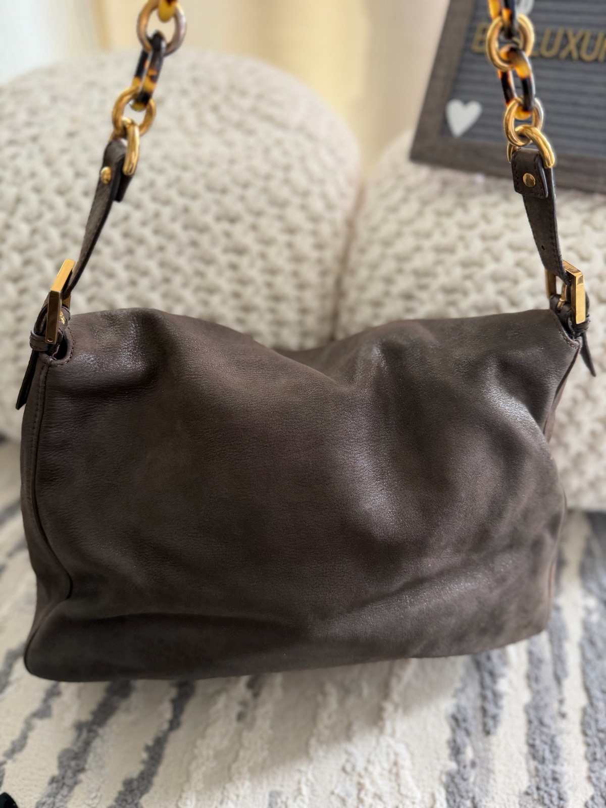 Fendi Mama Leather Nubuck Hobo Shoulder Bag