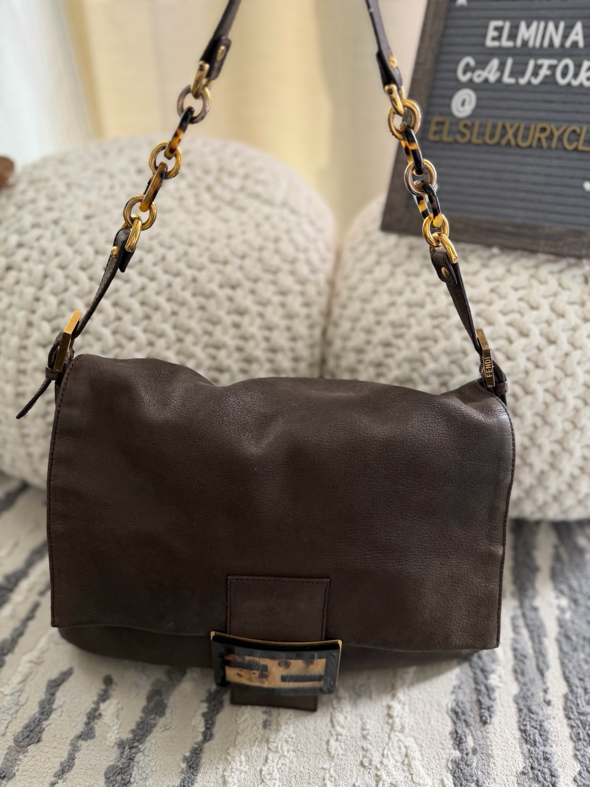 Fendi Mama Leather Nubuck Hobo Shoulder Bag