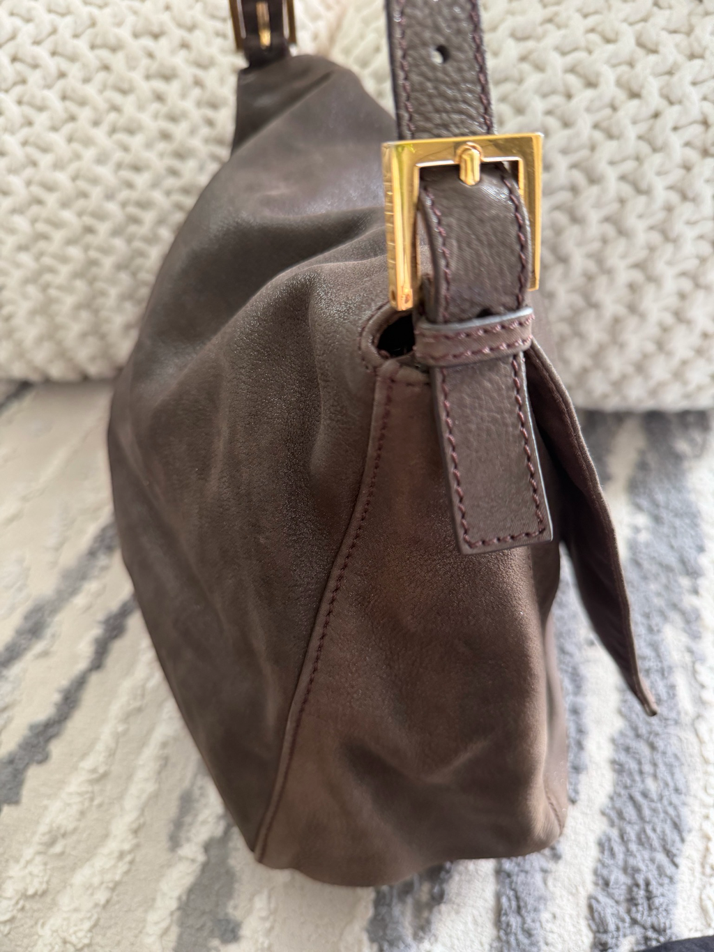 Fendi Mama Leather Nubuck Hobo Shoulder Bag