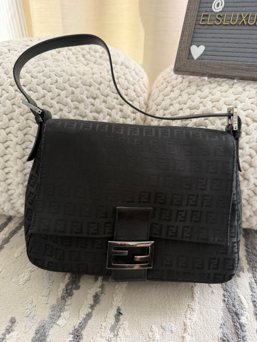 Fendi Zucca Mama Canvas Hobo Shoulder Black