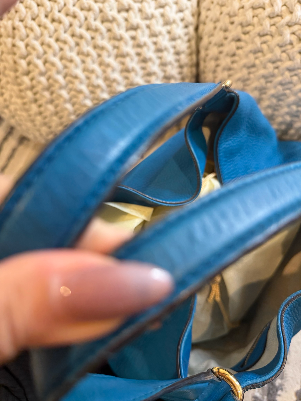 Gucci Pebbled Leather Soho Medium Shoulder Tote Teal
