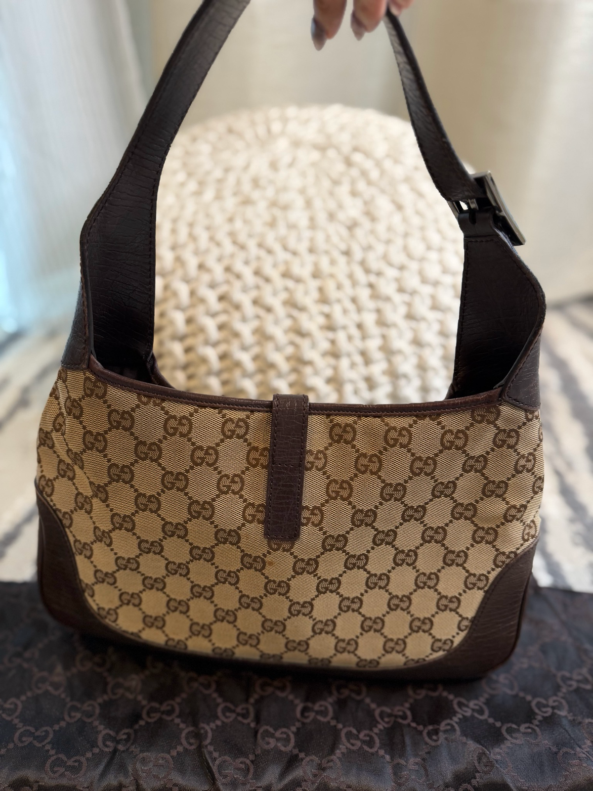 Gucci Jackie Web Hobo Shoulder Monogram Canvas