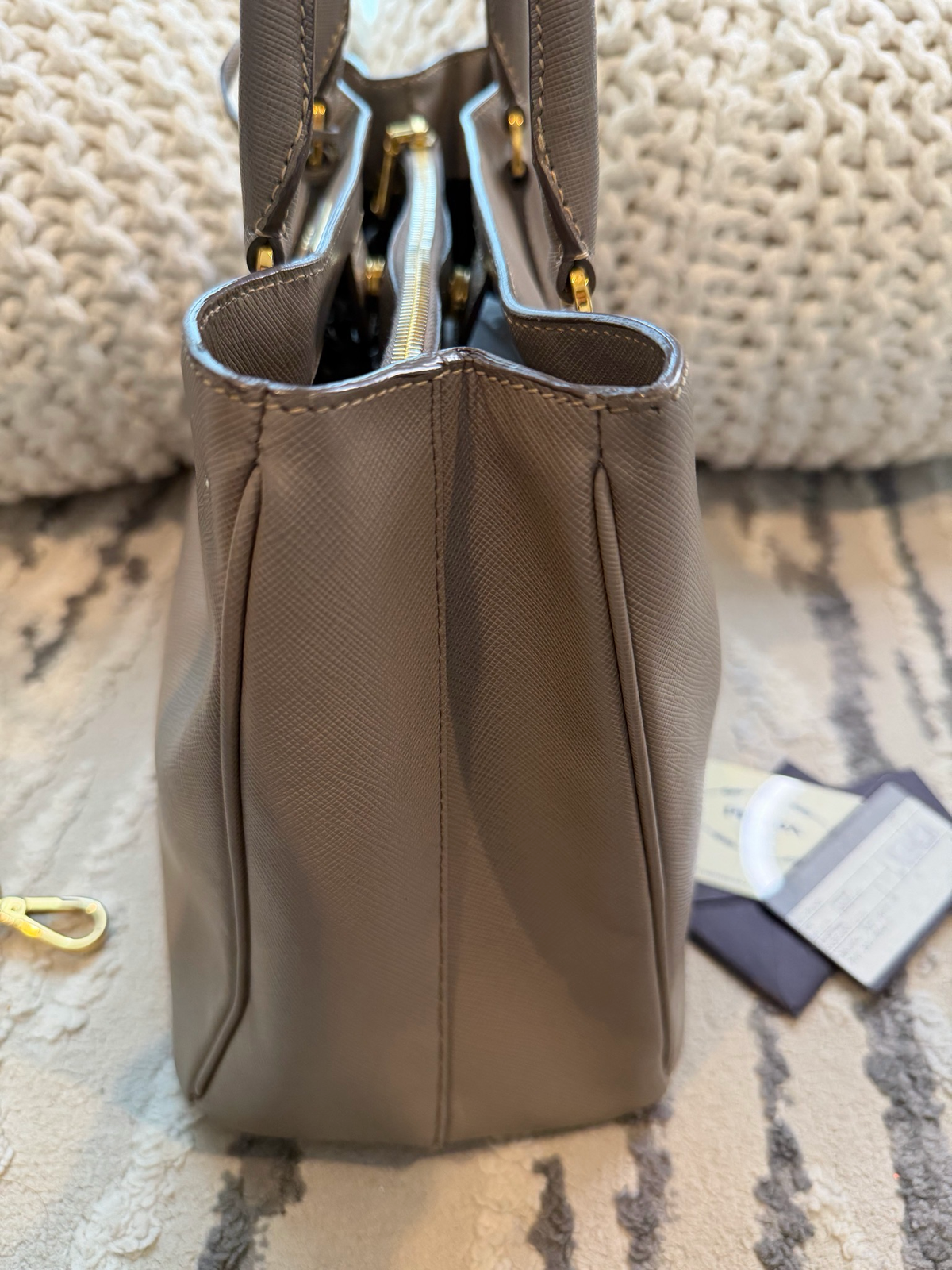 Prada Saffiano Gardeners Tote Crossbody Messenger Gray