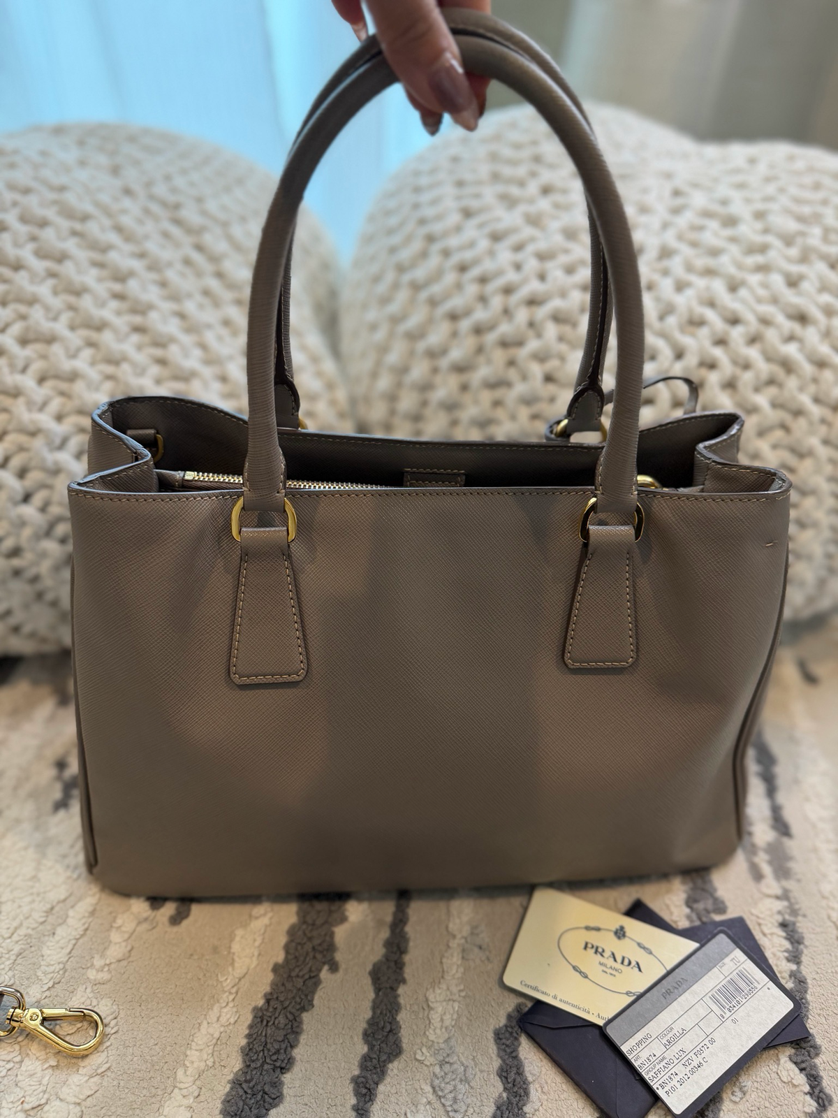 Prada Saffiano Gardeners Tote Crossbody Messenger Gray