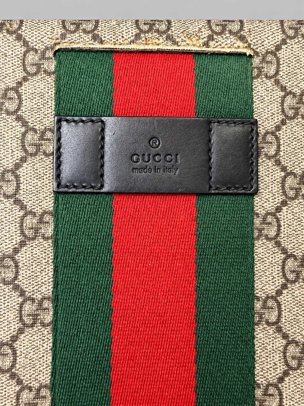 Gucci Monogram Supreme Slim Messenger Web Clutch