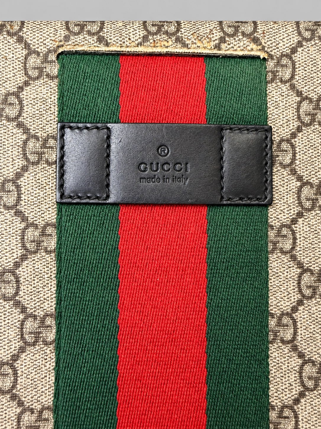 Gucci Monogram Supreme Slim Messenger Web Clutch