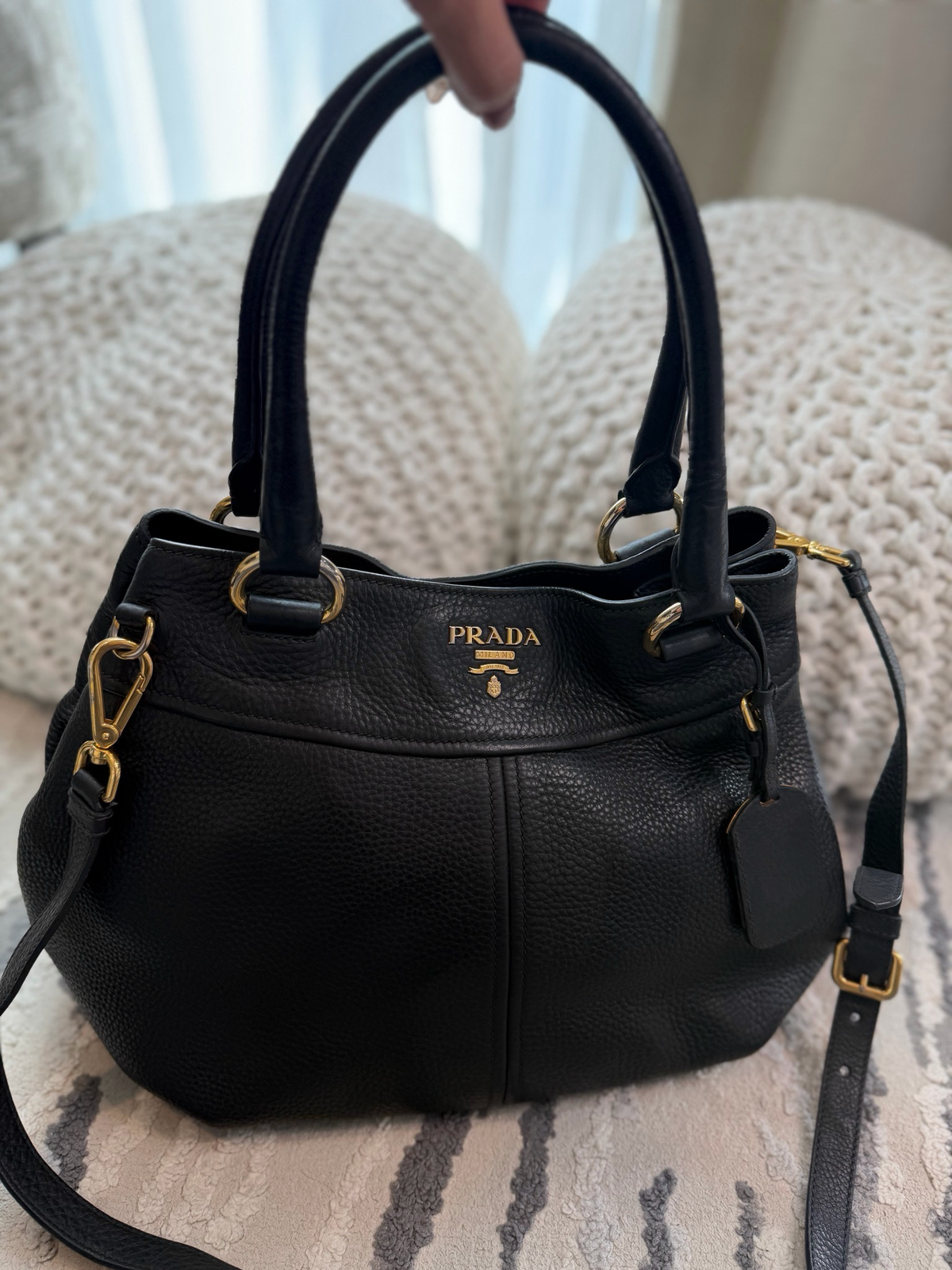 Prada Vitello Daino Convertible Tote Sling Messenger Crossbody