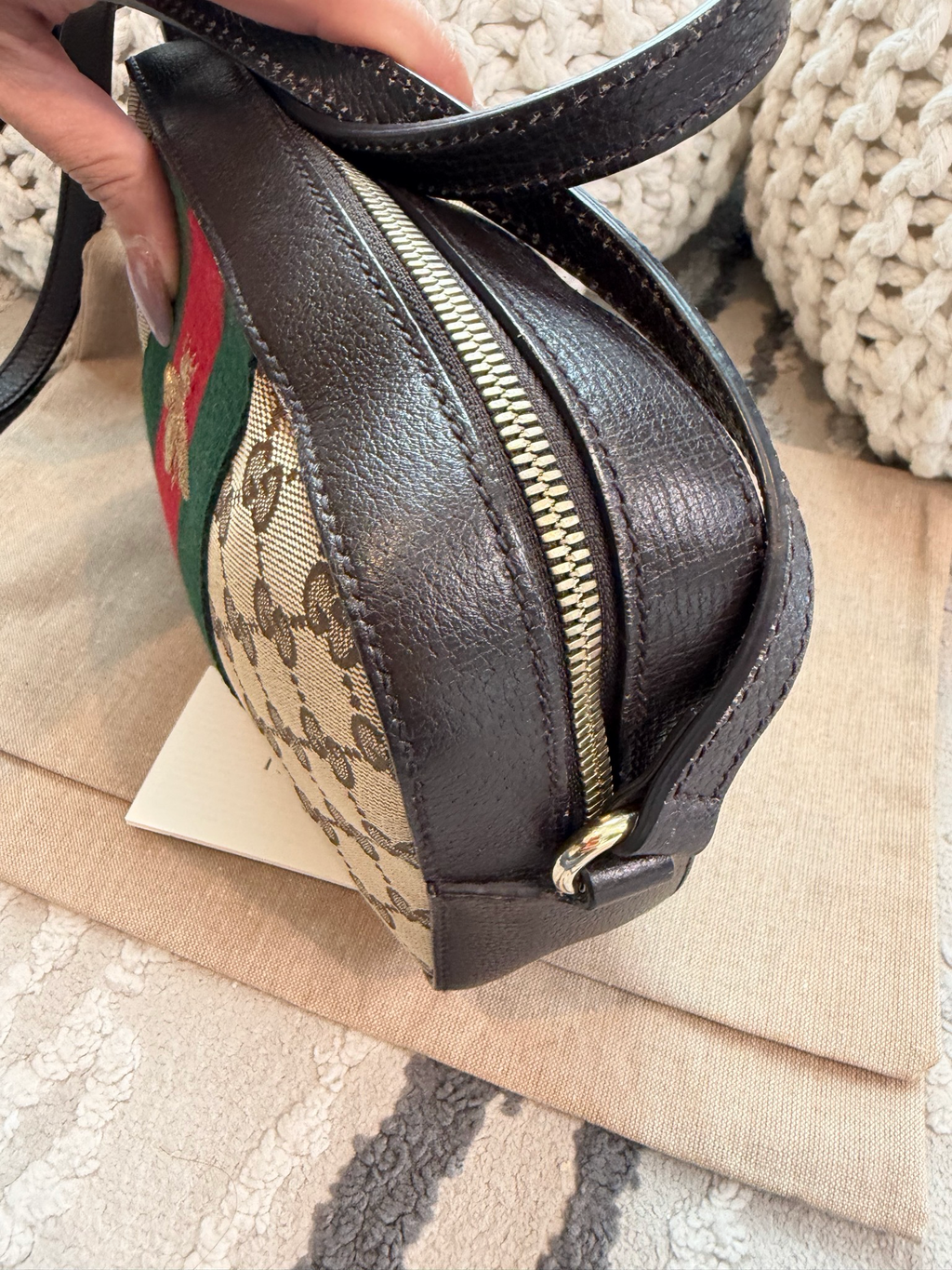 Gucci Monogram Canvas Web Bee Messenger Crossbody