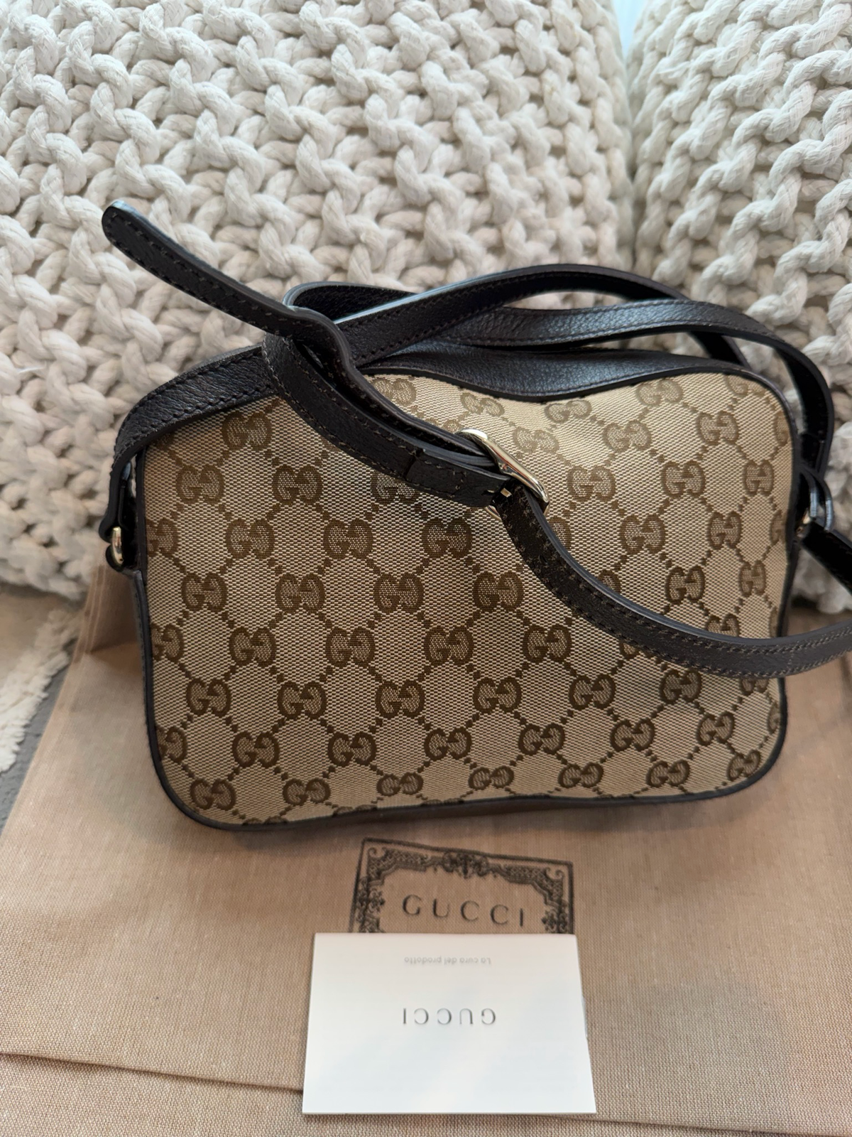 Gucci Monogram Canvas Web Bee Messenger Crossbody