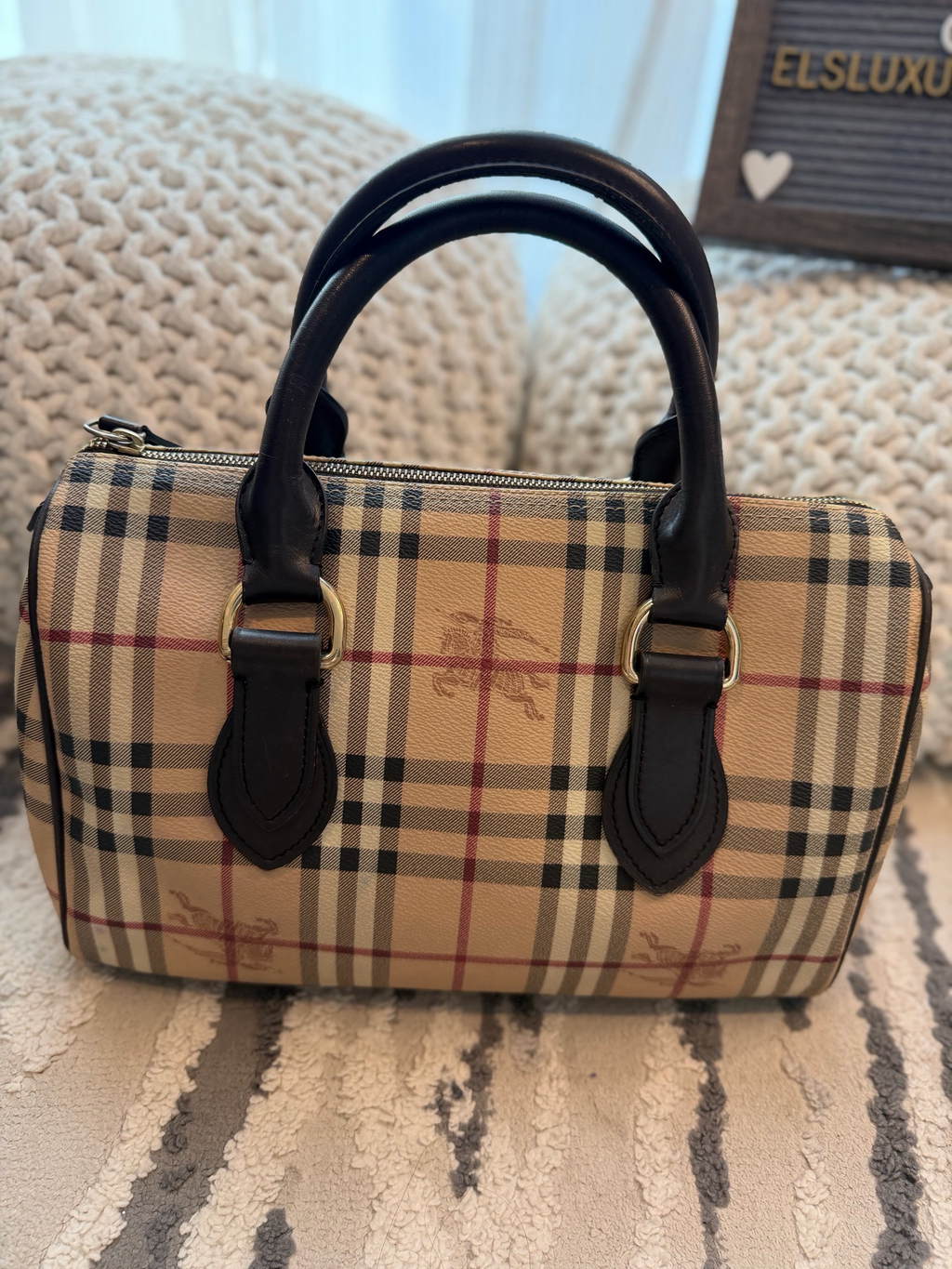 Burberry Haymarket Check Boston Bowler Chester Top Handle