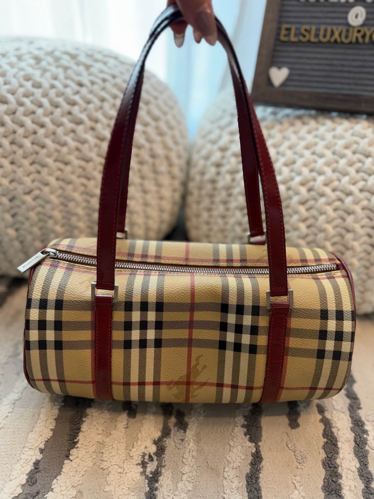 Burberry Haymarket Check Barrel Bag Shoulder Tote