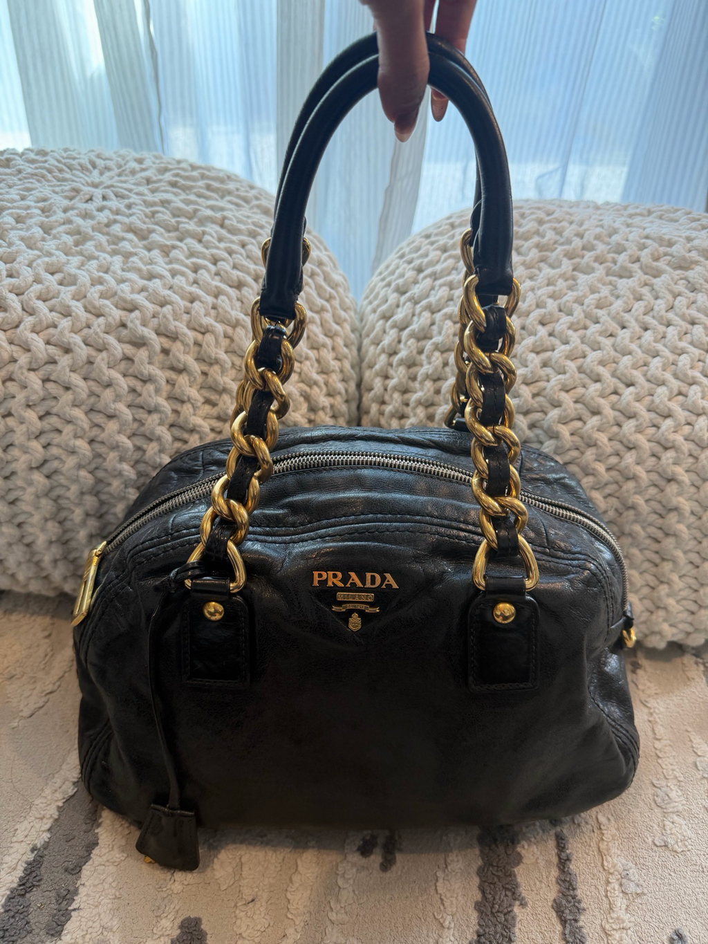 Prada Vitello Shine Bowler Shoulder Bag