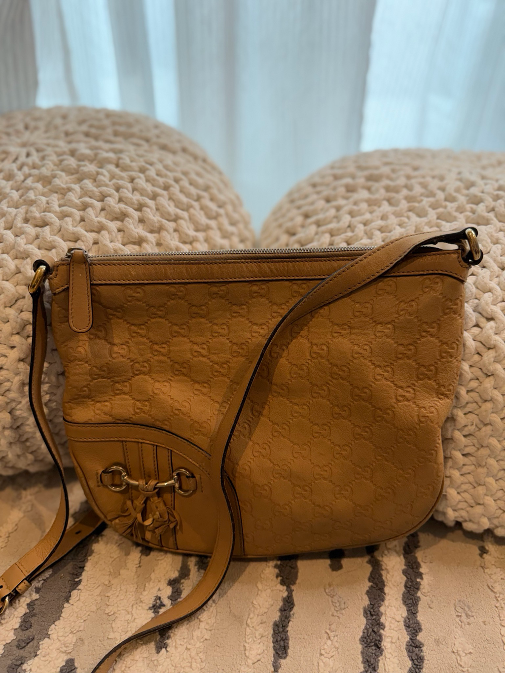 Gucci Monogram Leather Sling Crossbody Horsebit