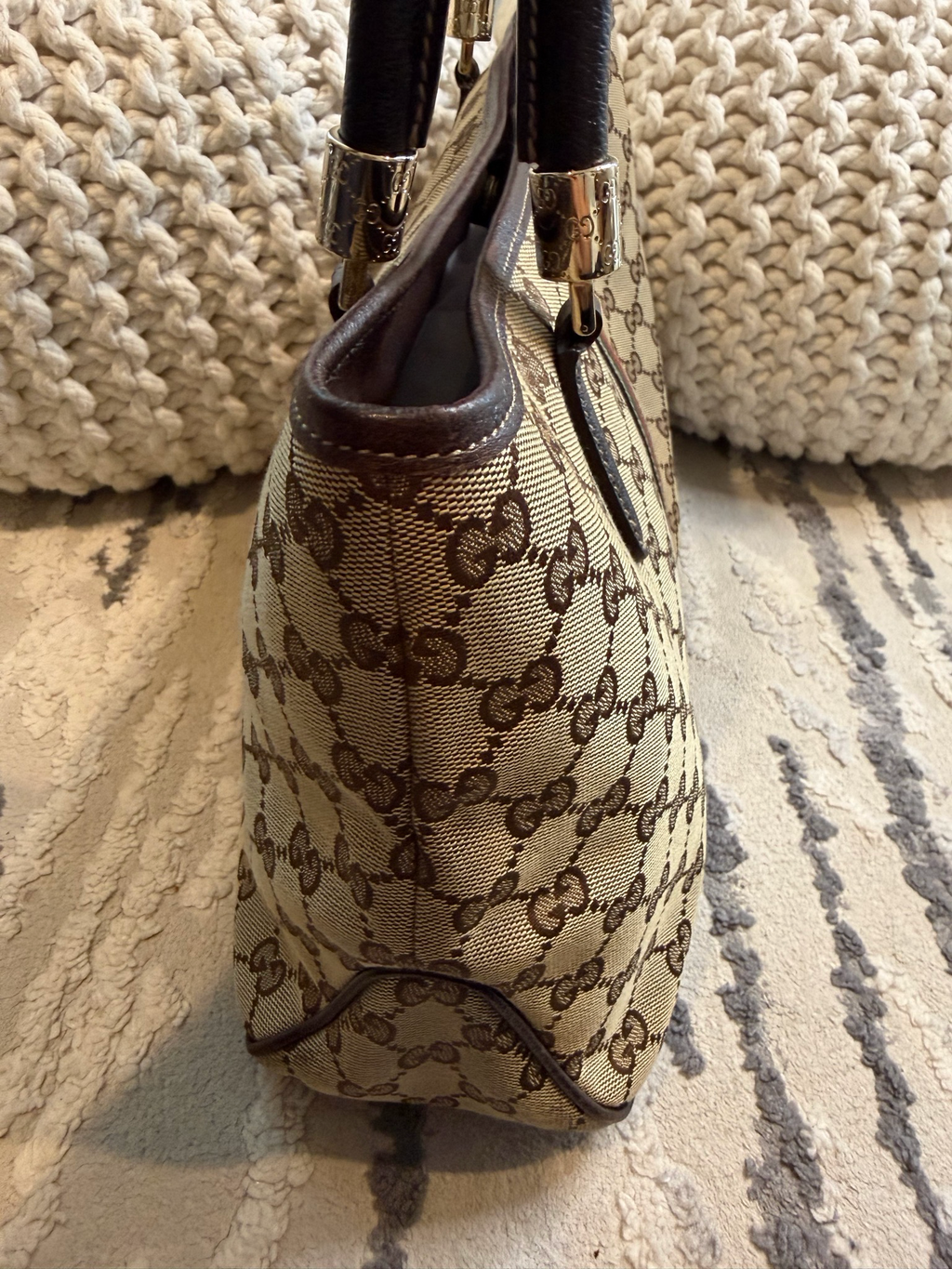 Gucci Monogram Canvas Web Strap Tote Shoulder Bag