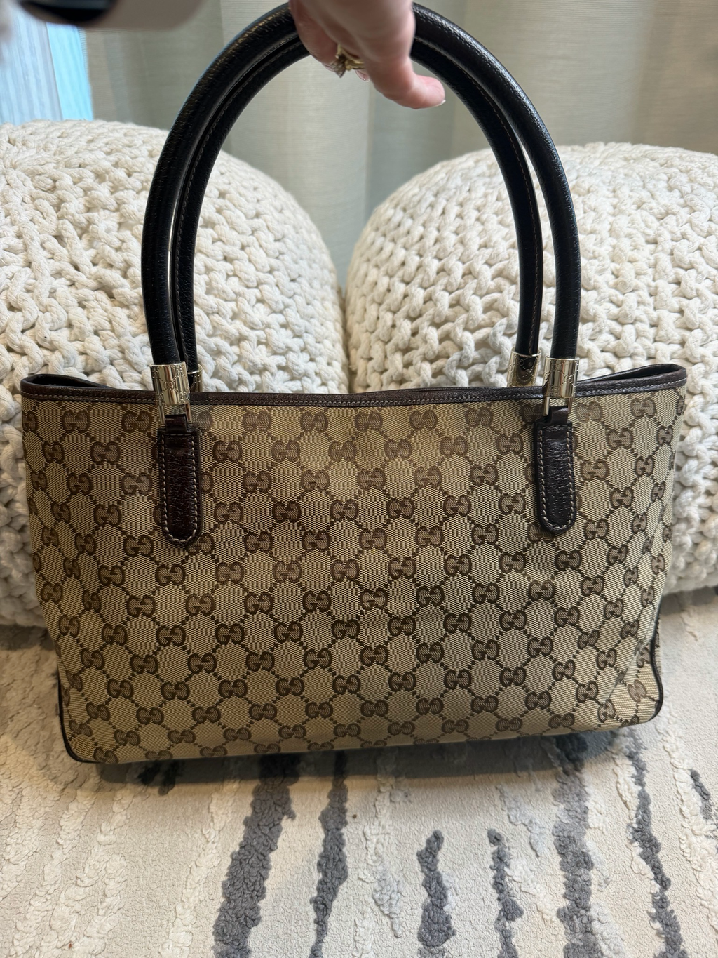 Gucci Monogram Canvas Web Strap Tote Shoulder Bag