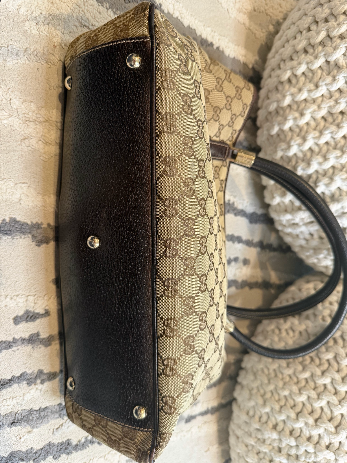 Gucci Monogram Canvas Web Strap Tote Shoulder Bag