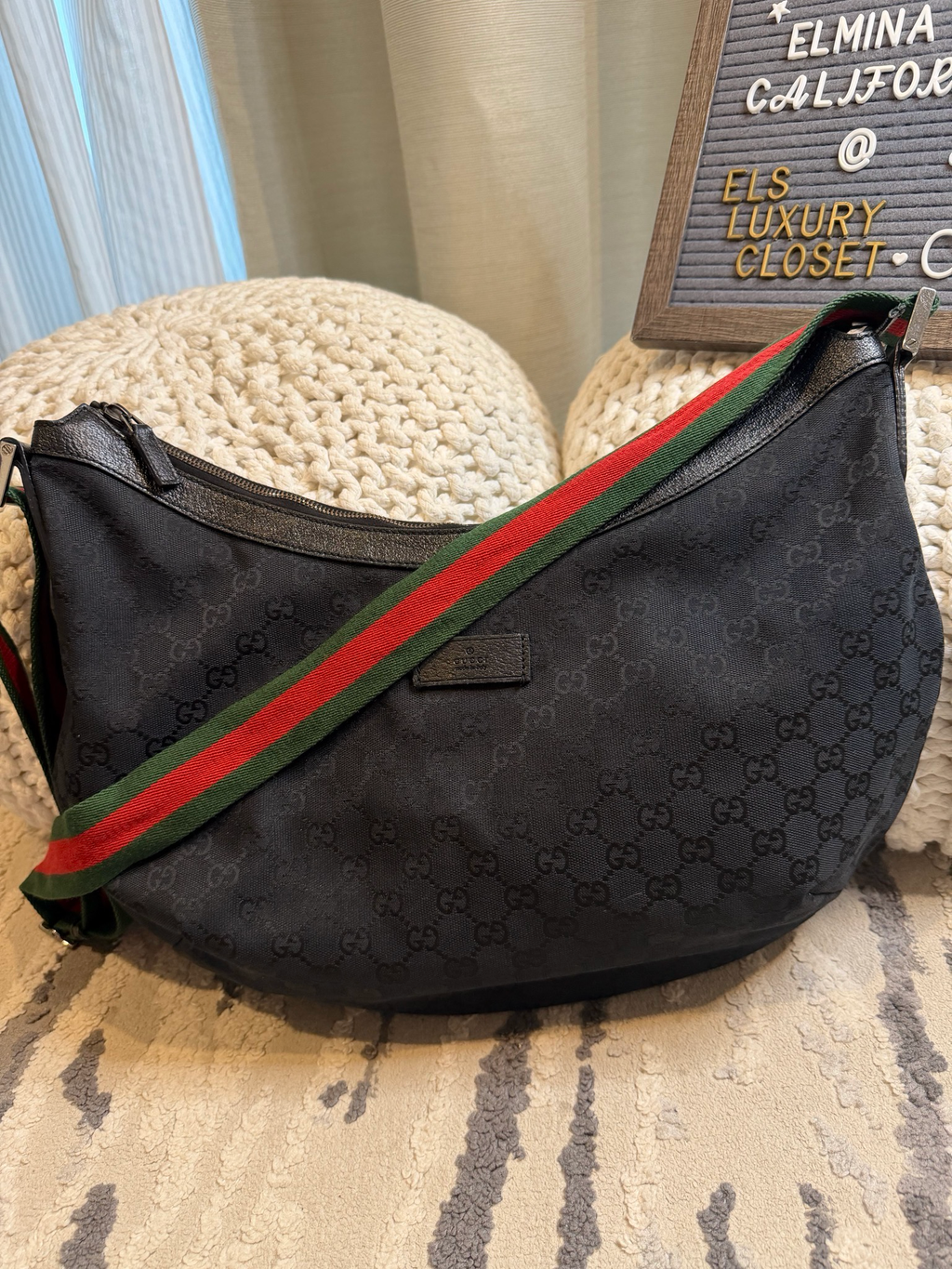 Gucci Monogram Canvas Halfmoon Web Strap Sling