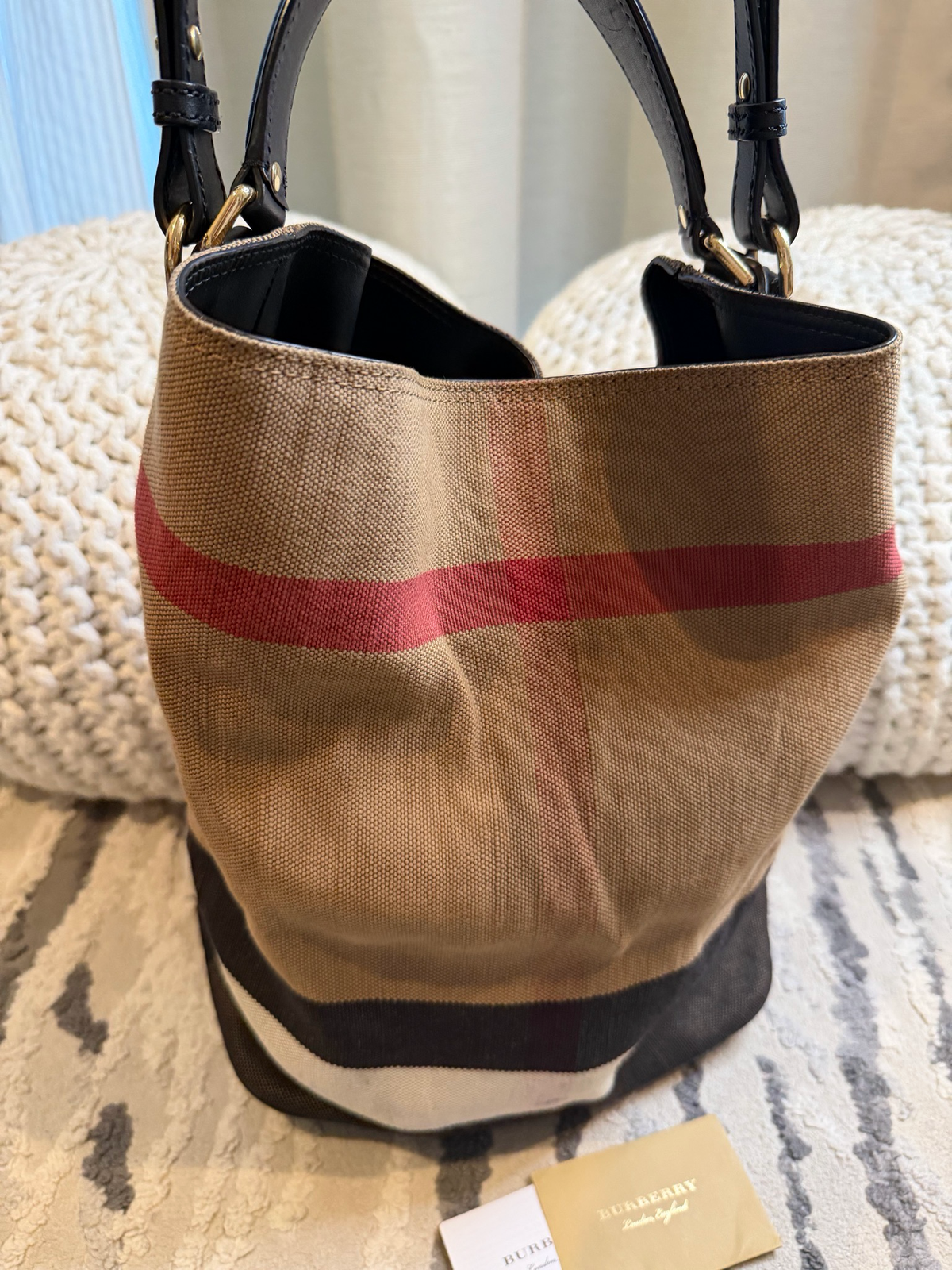 Burberry Ashby Bucket Mega Check Hobo Shoulder Sling Crossbody