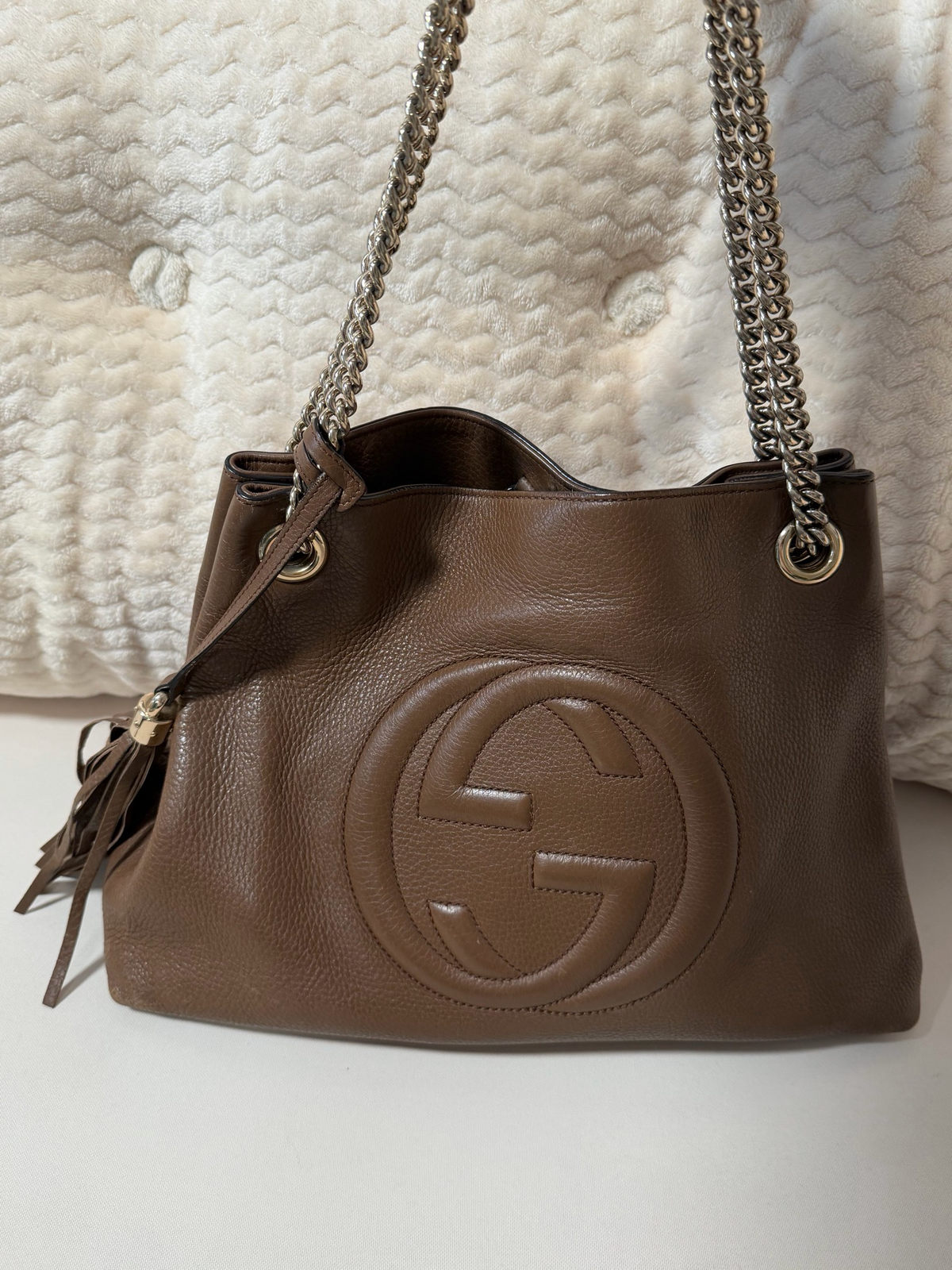 Gucci Soho Chain Tote Pebbled Calfskin Leather