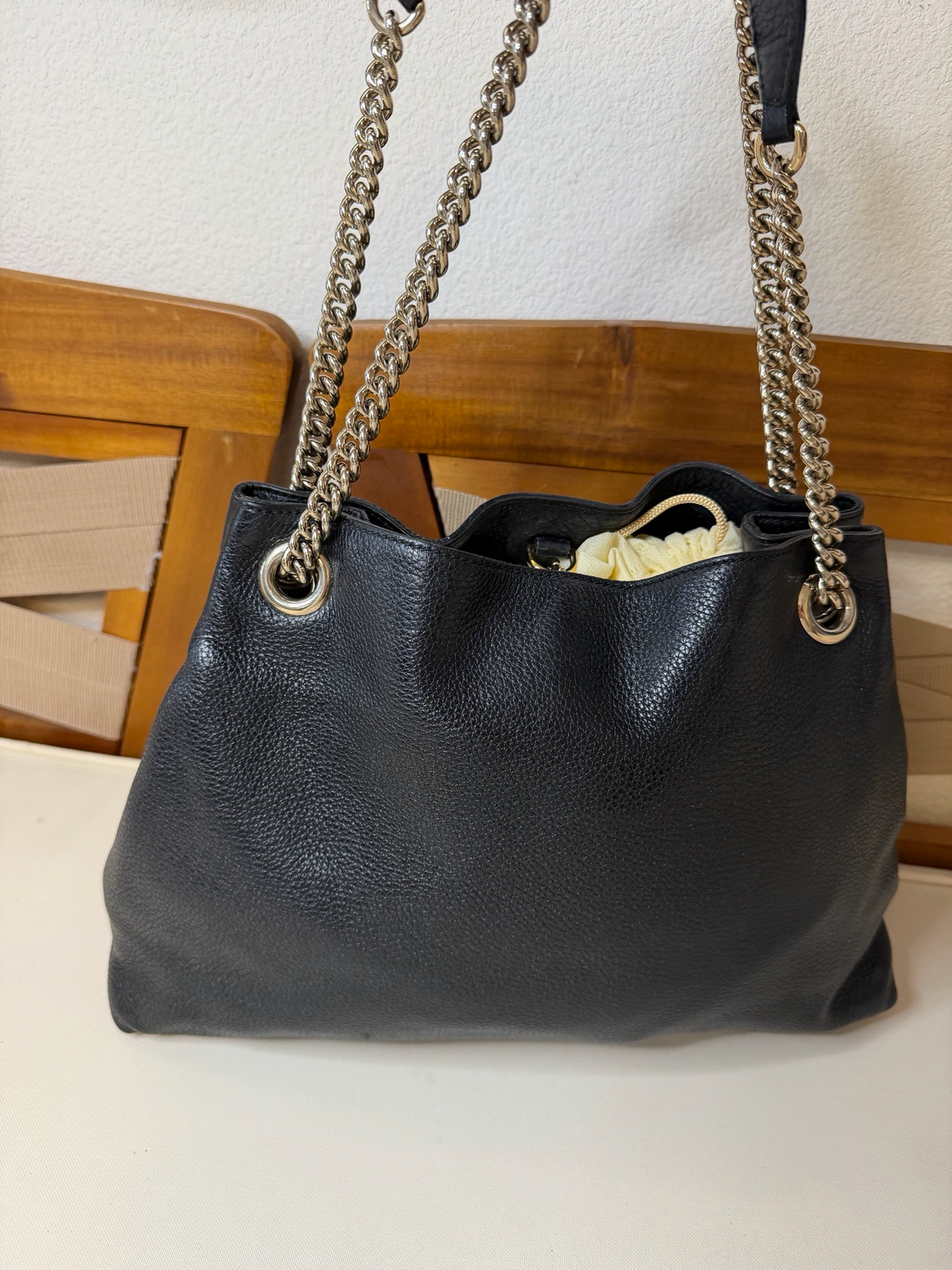 Gucci Pebbled Leather Tote Chain Strap