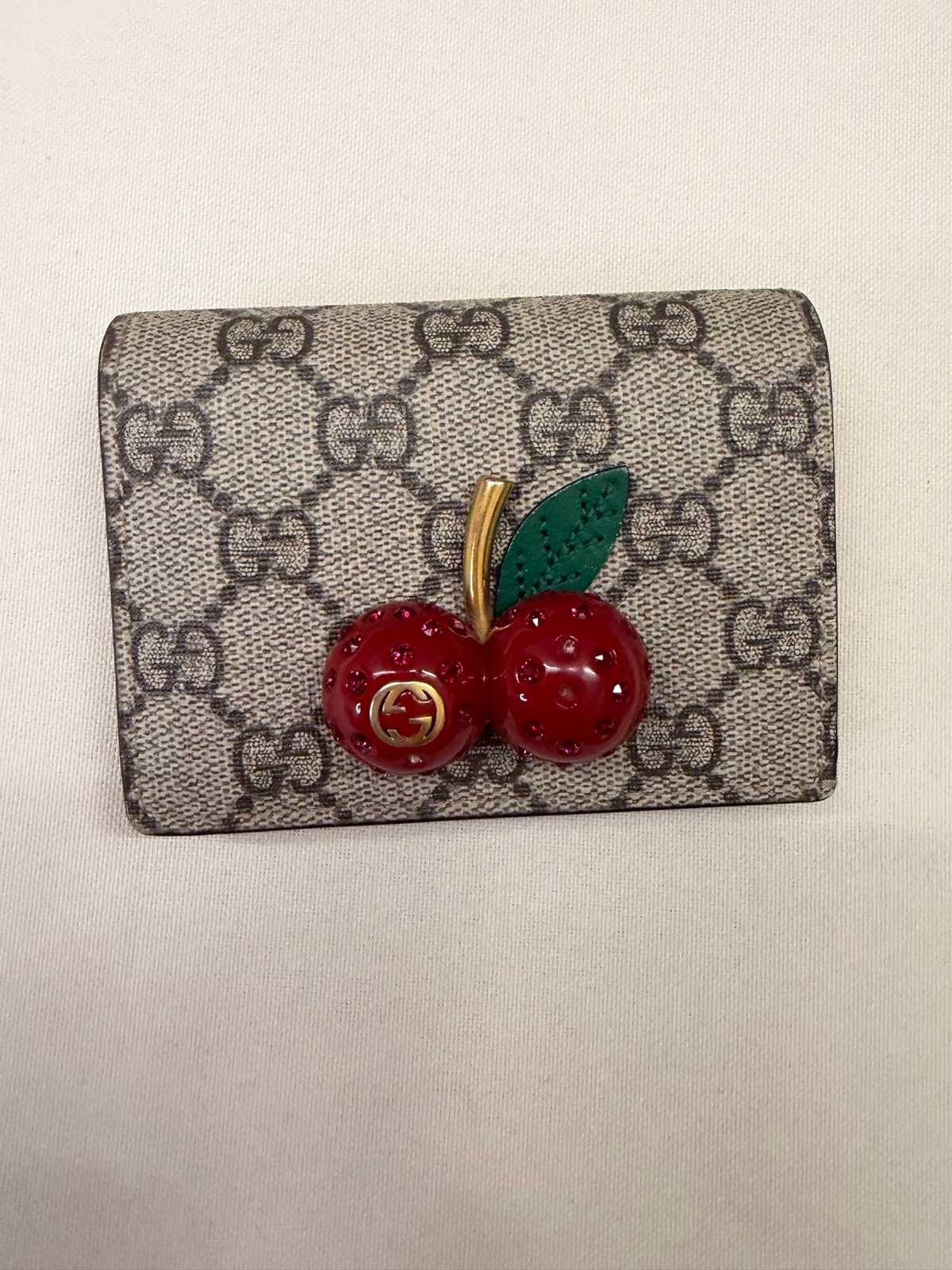 Gucci Monogram Card Wallet Cherry Flap Bi-Fold