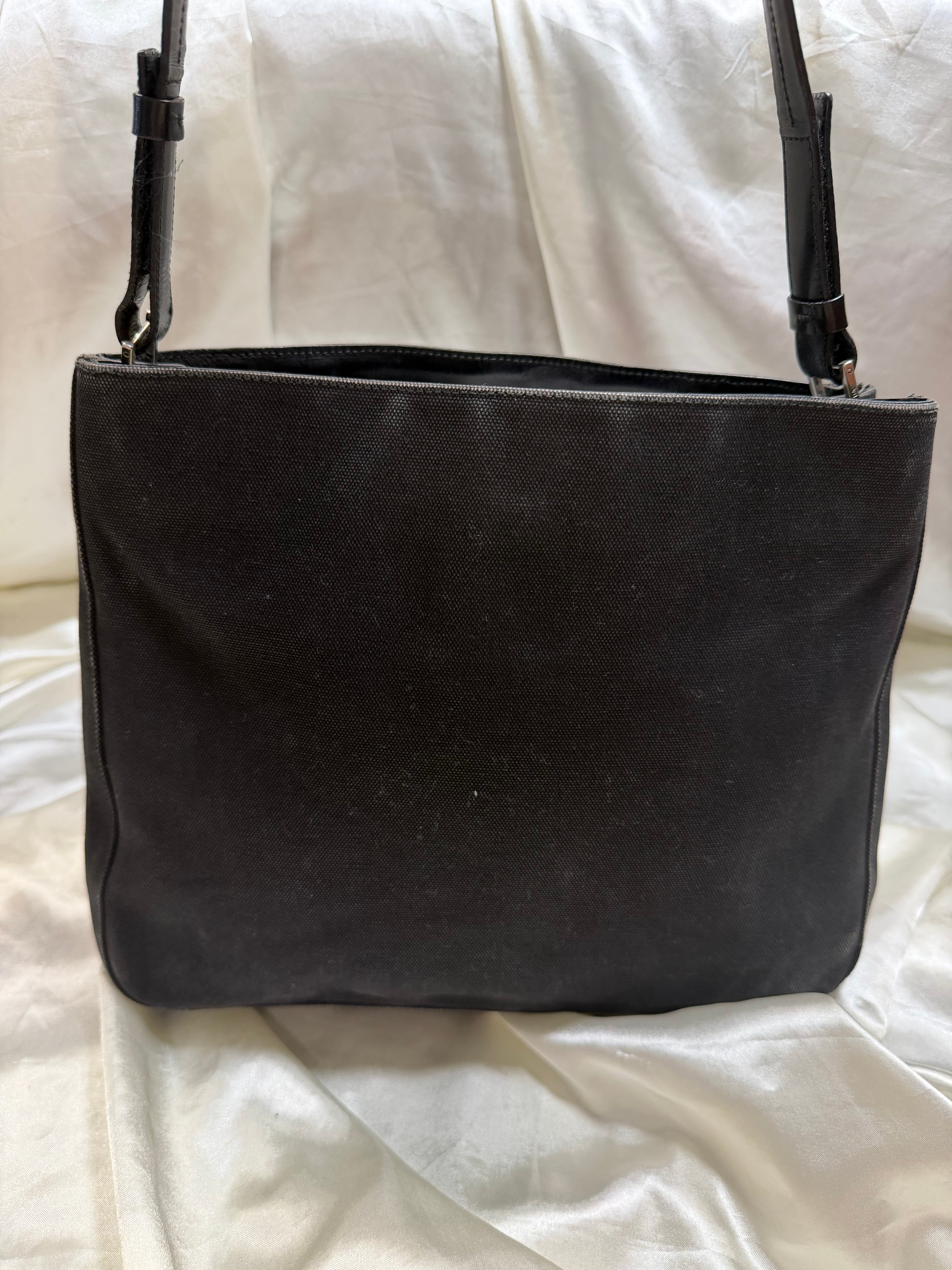 Prada Denim Hobo Shoulder Bag in Black