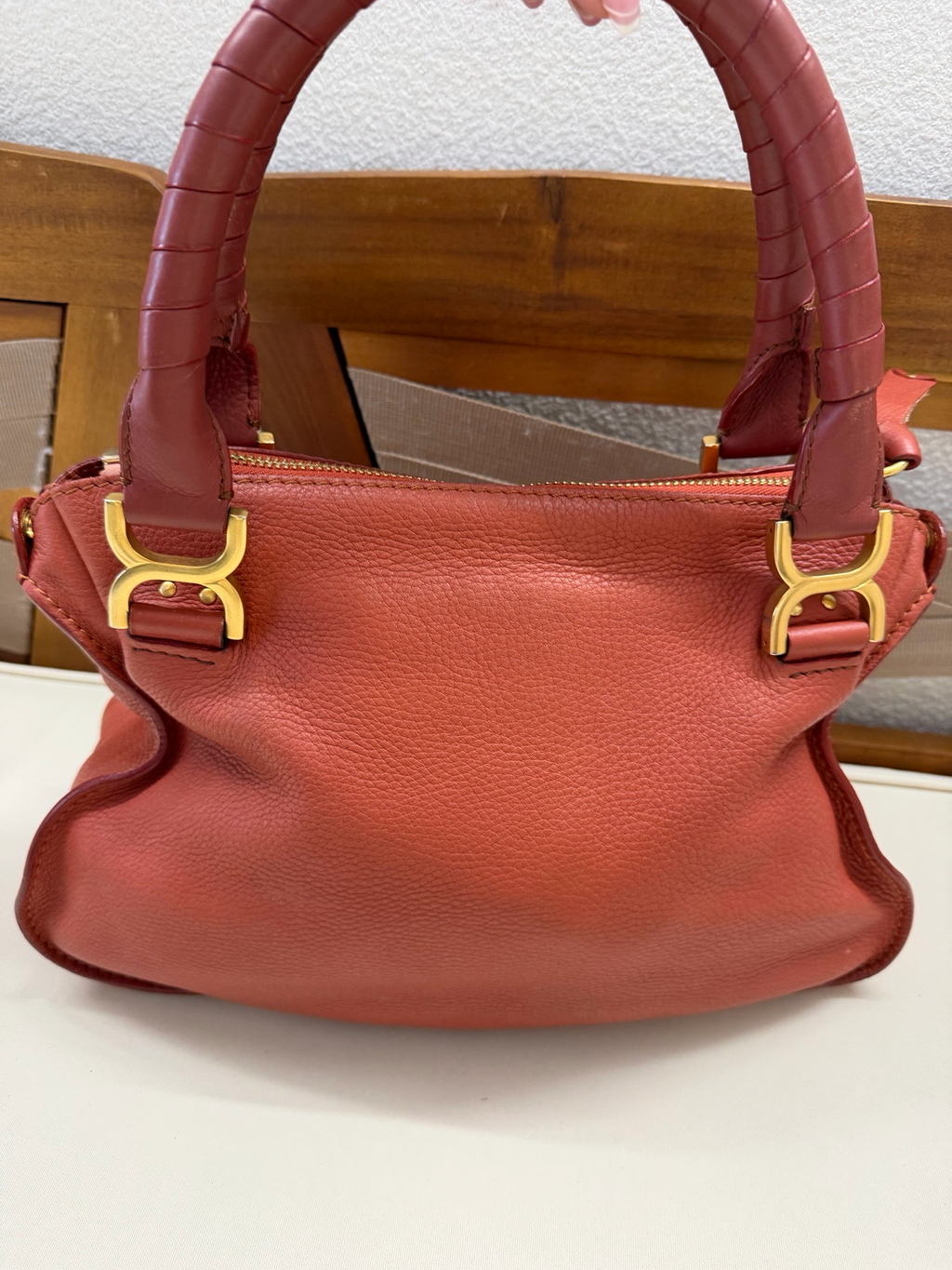Chloe Pebbled Leather Marcie Saddle Medium Two Way Crossbody