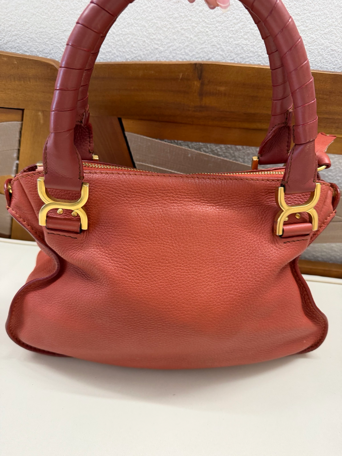 Chloe Pebbled Leather Marcie Saddle Medium Two Way Crossbody