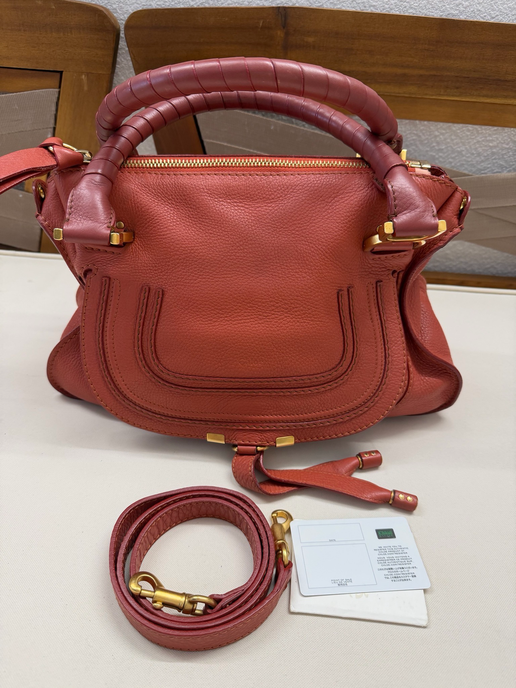 Chloe Pebbled Leather Marcie Saddle Medium Two Way Crossbody