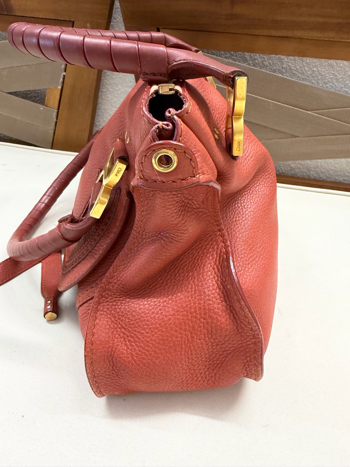 Chloe Pebbled Leather Marcie Saddle Medium Two Way Crossbody