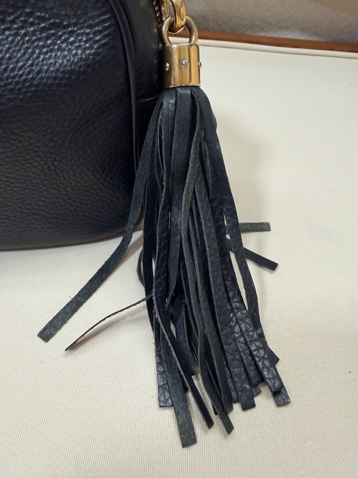 Gucci Soho Disco Pebbled Leather Camera Bag in Navy Blue