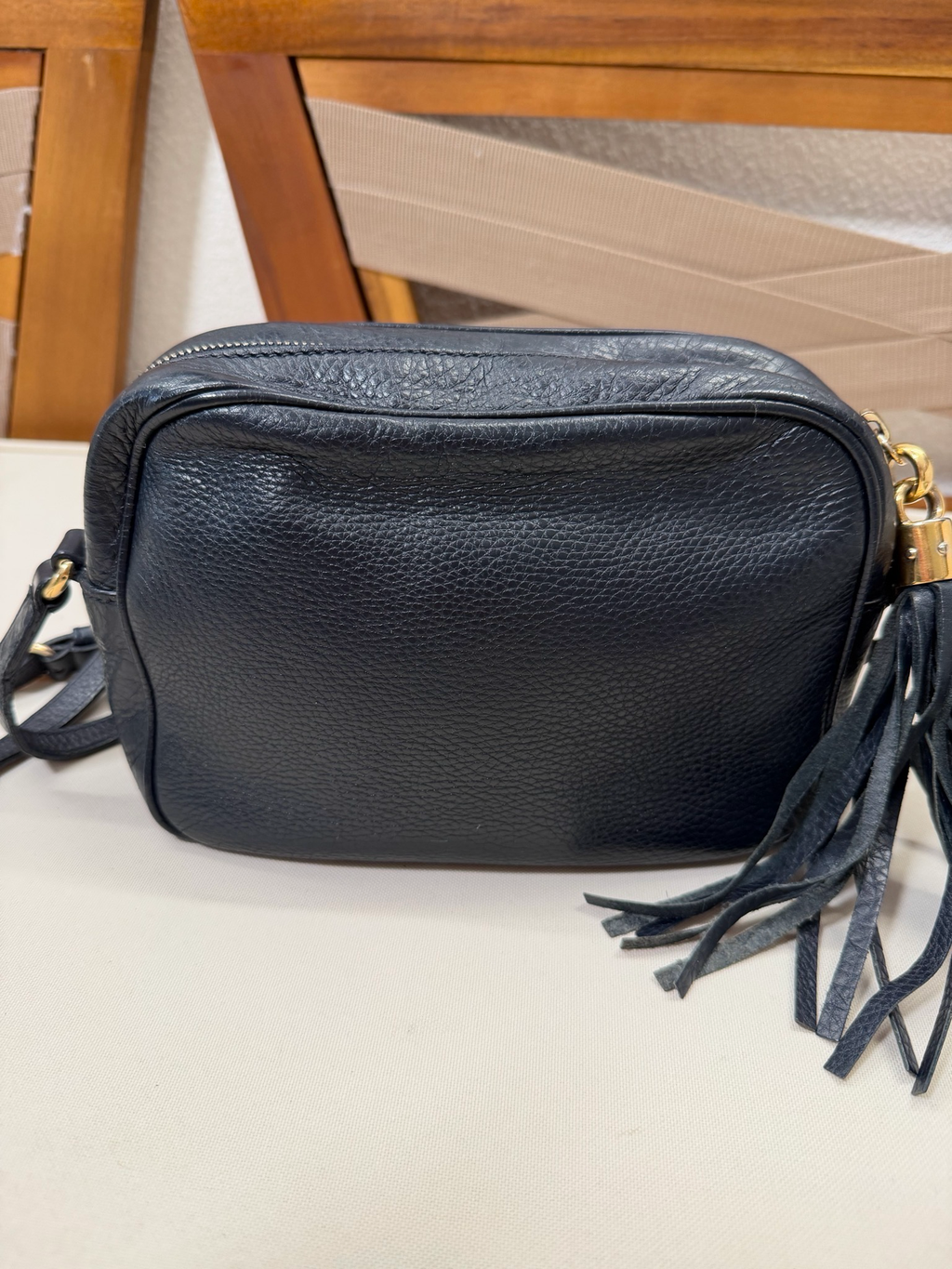 Gucci Soho Disco Pebbled Leather Camera Bag in Navy Blue