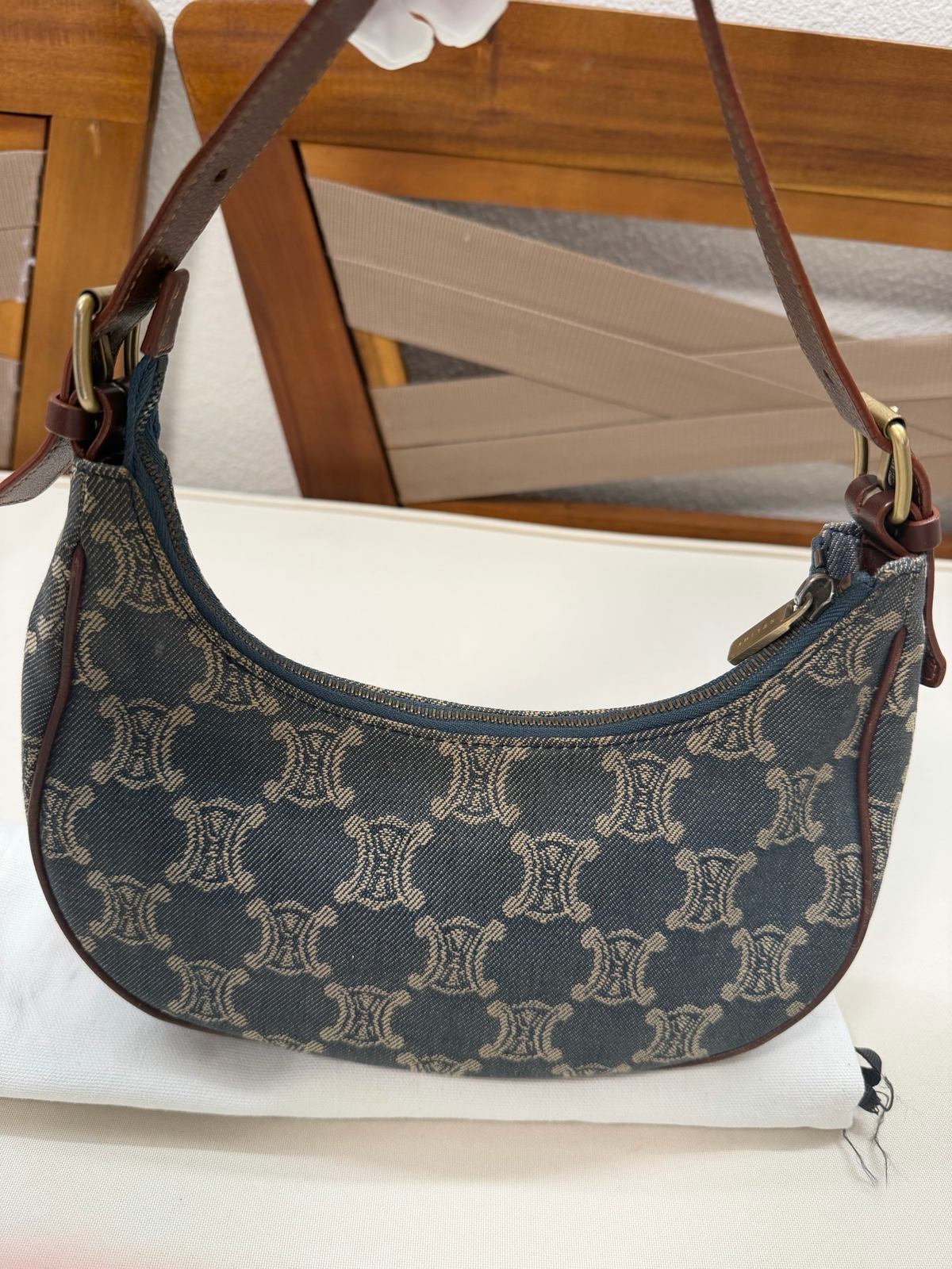Celine Denim Ava Triomphe Hobo Shoulder Bag