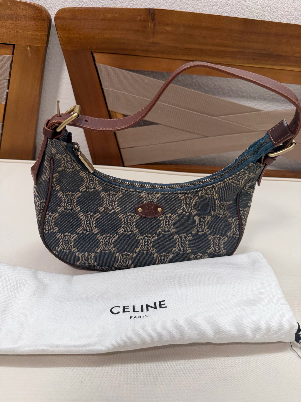 Celine Denim Ava Triomphe Hobo Shoulder Bag