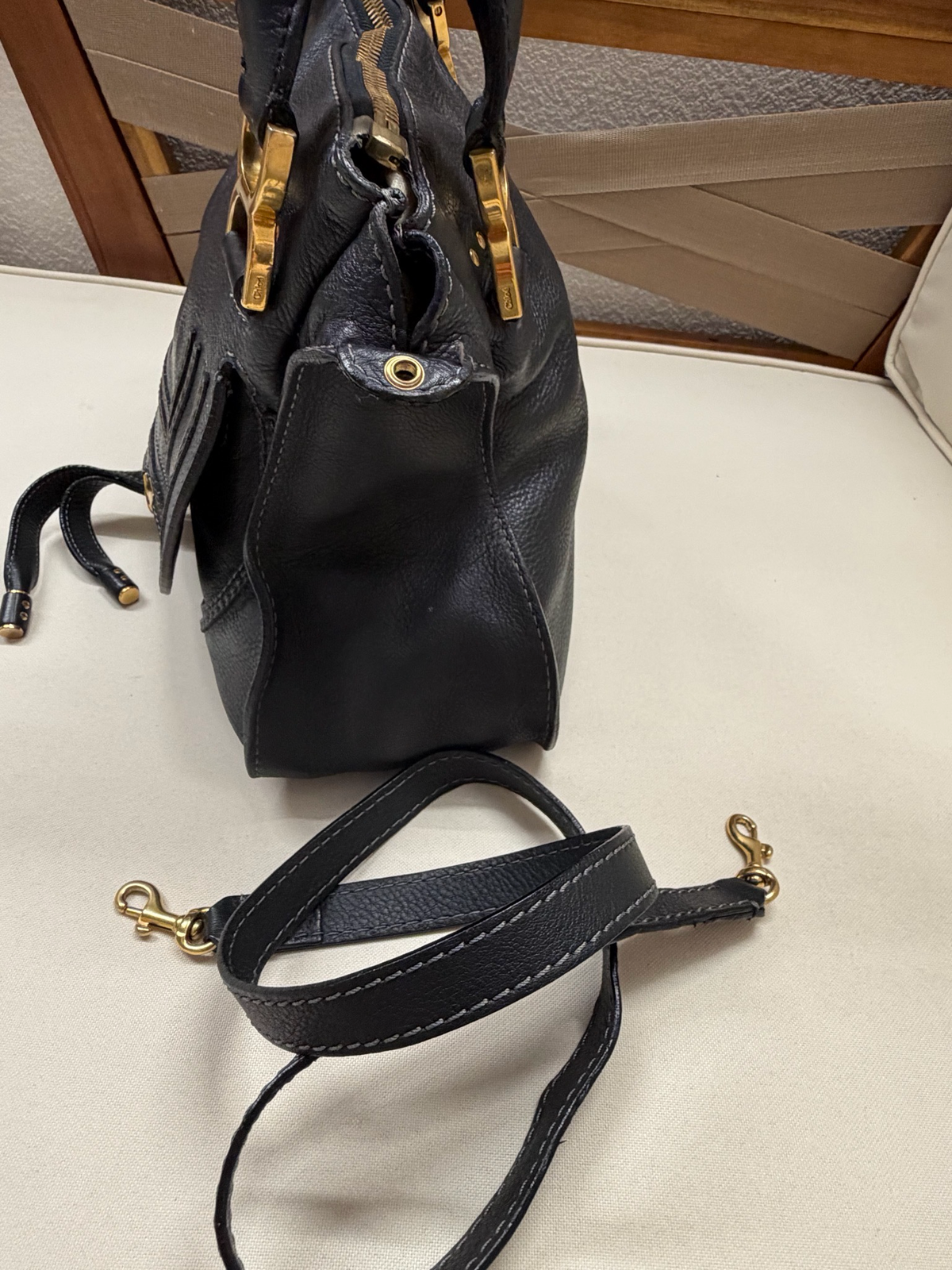 Chloe Marcie Pebbled Leather Black Messenger Crossbody Sling Medium in Black
