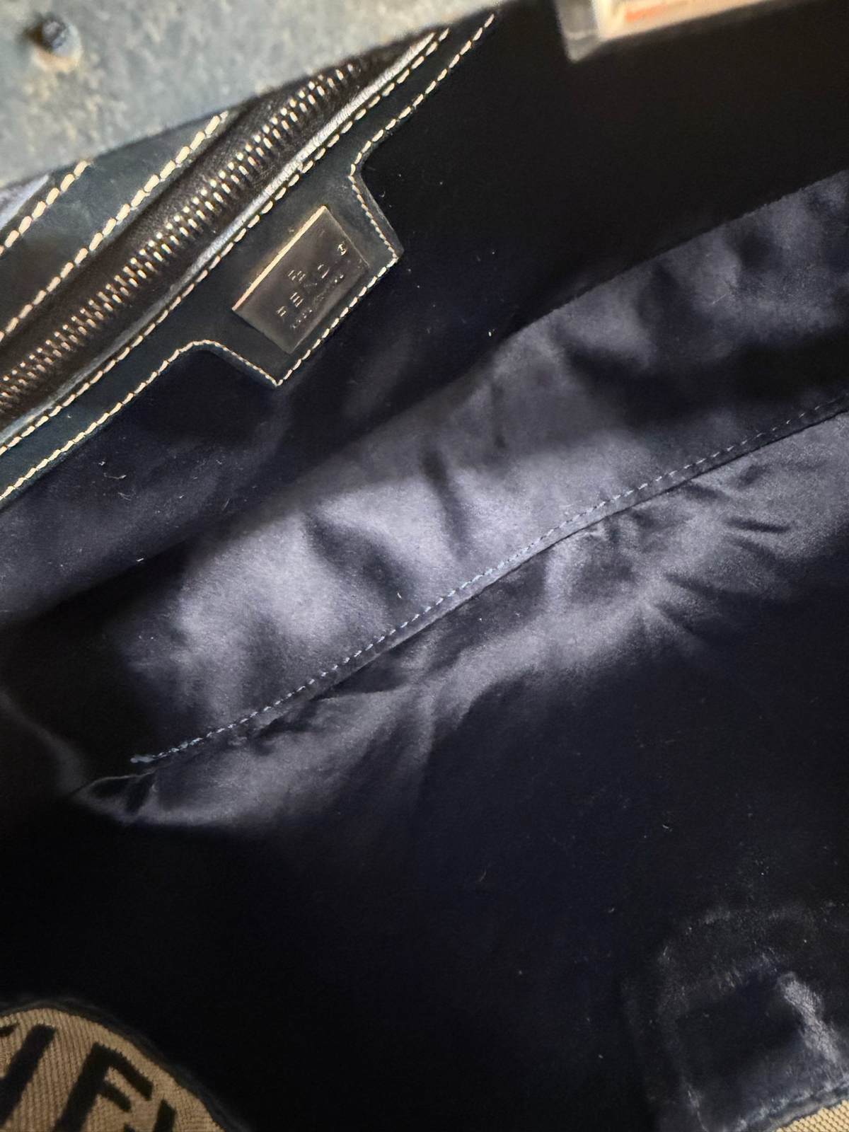 Fendi Zucca Flap Navy Blue Medium Shoulder Bag