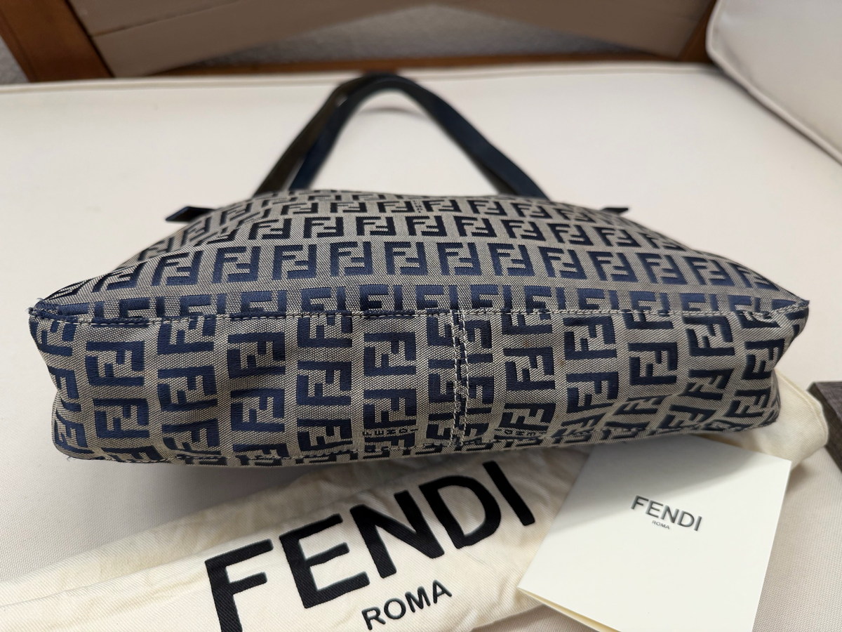 Fendi Zucca Flap Navy Blue Medium Shoulder Bag