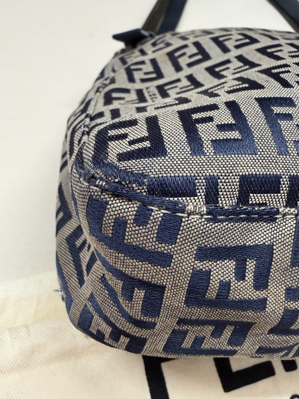 Fendi Zucca Flap Navy Blue Medium Shoulder Bag