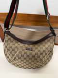 Gucci Monogram Canvas Saddle Messenger Halfmoon Web Strap Sling
