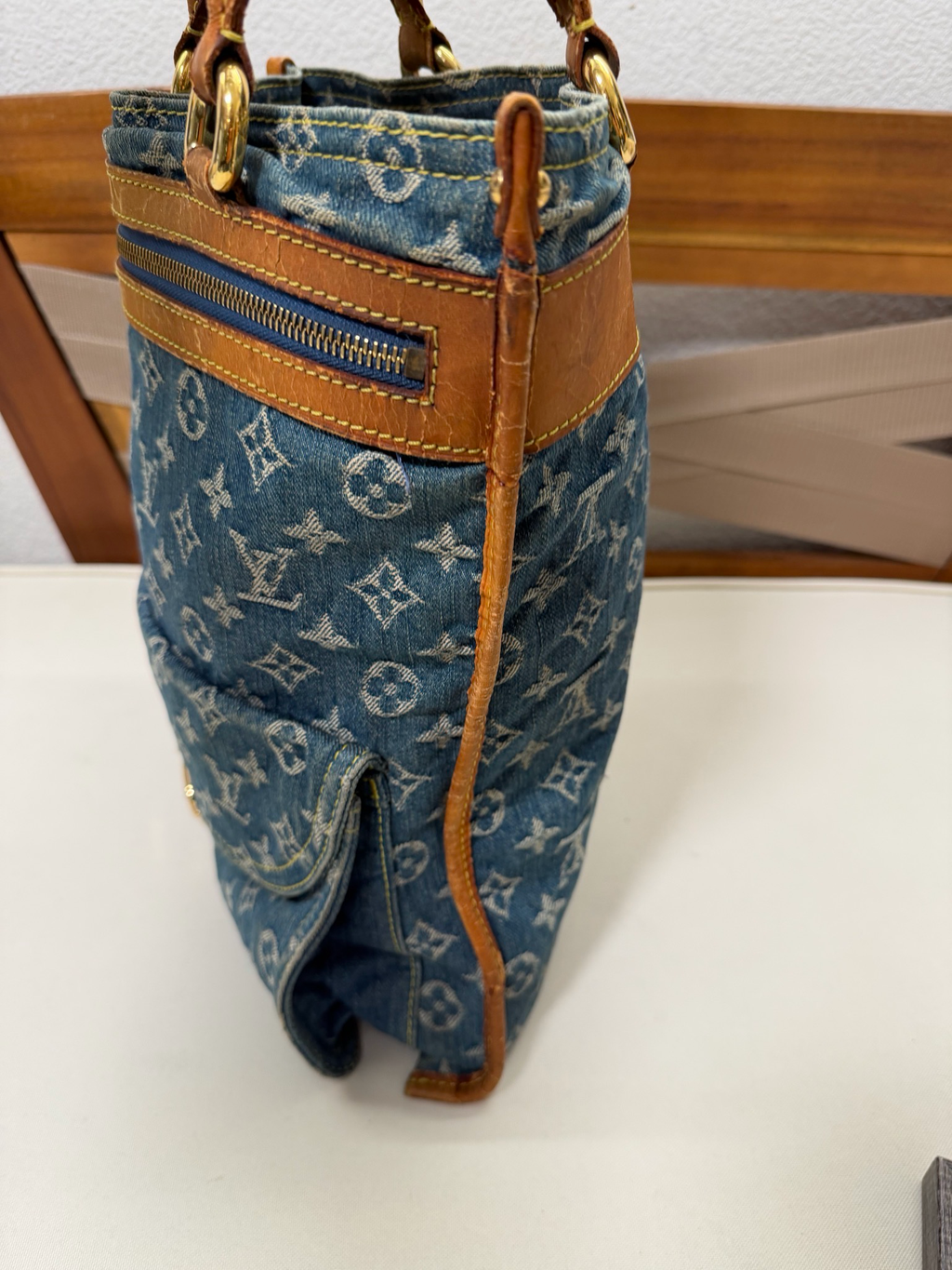 Louis Vuitton Sac Plat Denim Blue Tote