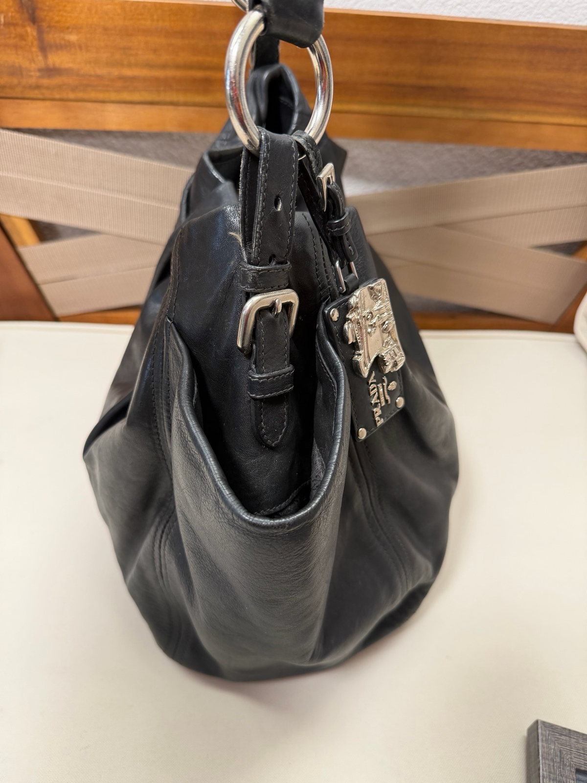 Prada Soft Leather Tote Shoulder in Black