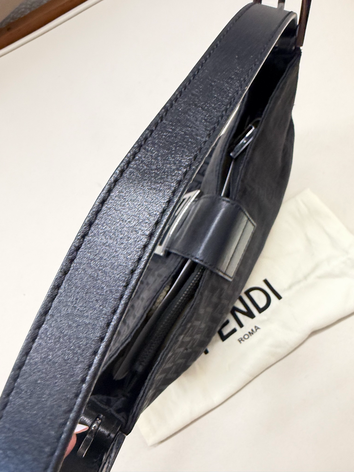 Fendi Zucca Borsa Flap Halfmoon Hobo Shoulder Monogram in Black