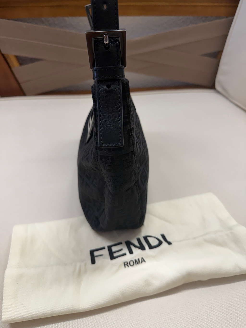 Fendi Zucca Borsa Flap Halfmoon Hobo Shoulder Monogram in Black