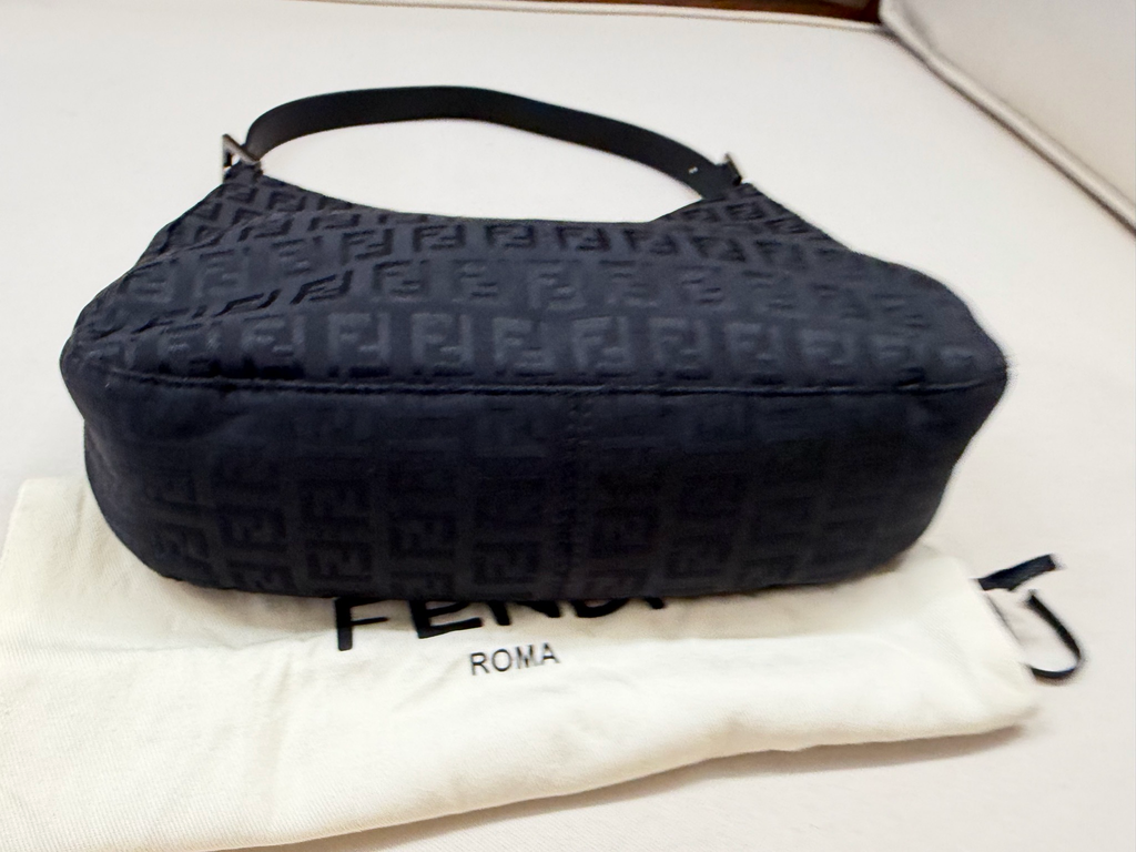 Fendi Zucca Borsa Flap Halfmoon Hobo Shoulder Monogram in Black