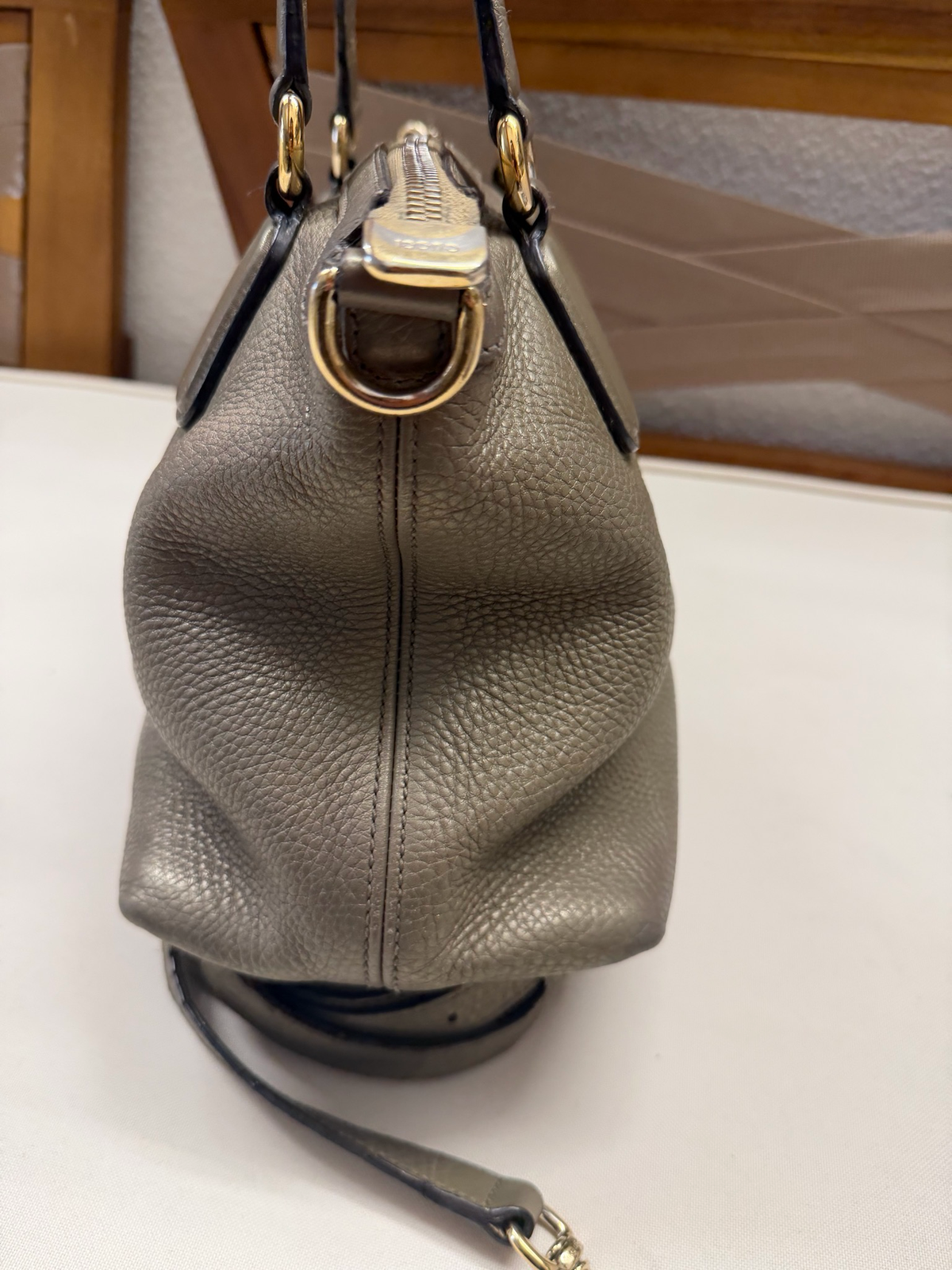 Gucci Pebbled Leather Soho Convertible Metallic Crossbody Sling